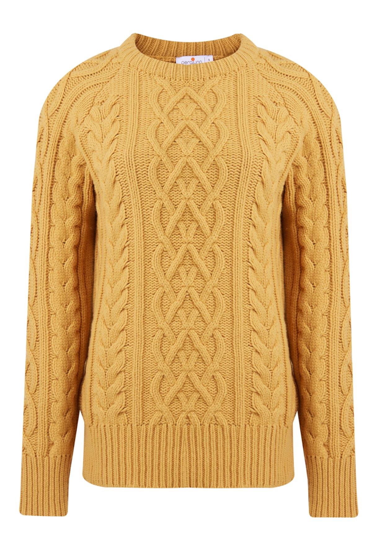 Peraluna Saç Örgülü Bisiklet Yaka Unisex Triko Kazak - Sarı