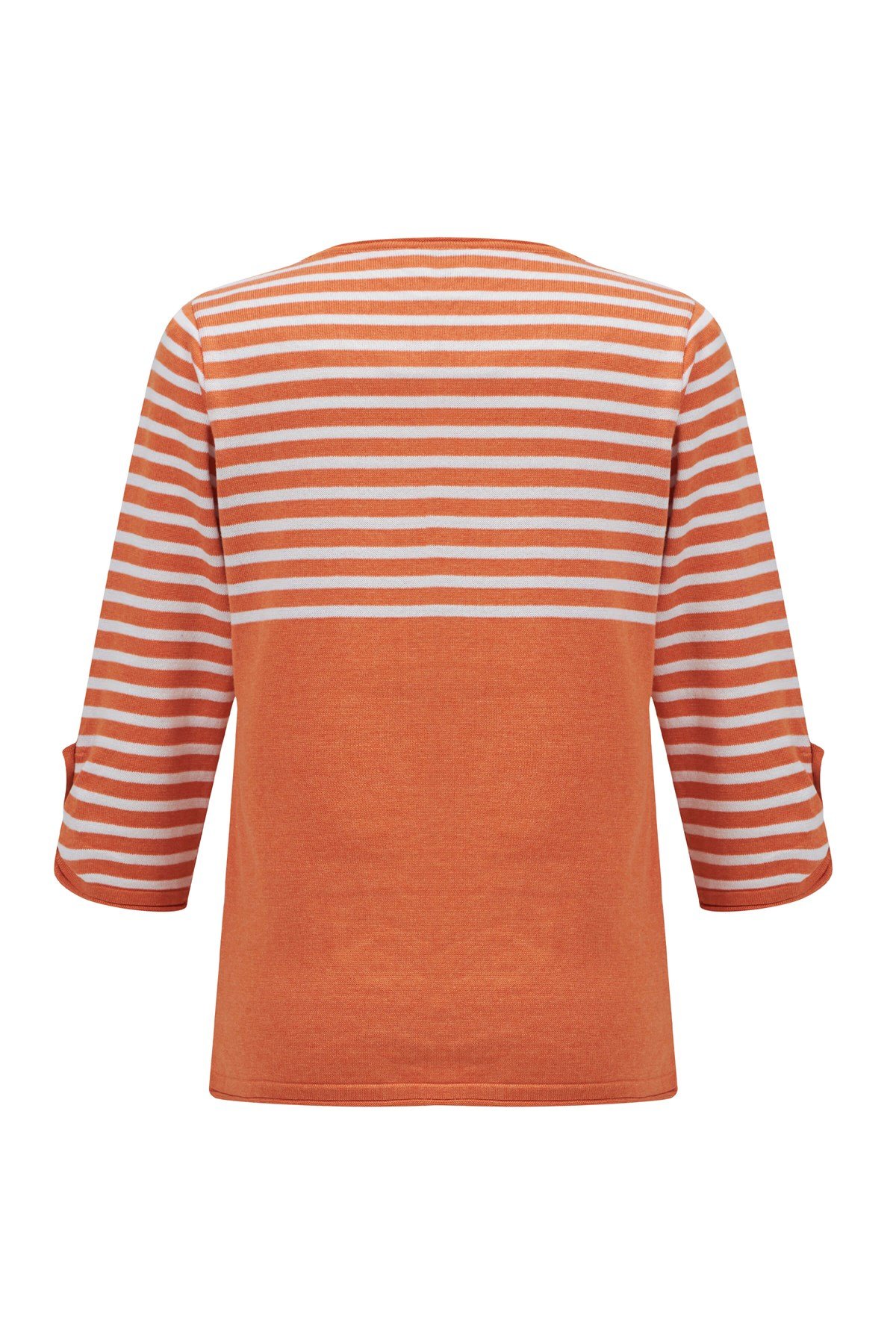 Peraluna SAILOR PULLOVER 3/4 Kol Çizgili Yazlık Kadın Triko Kazak Turuncu/Beyaz