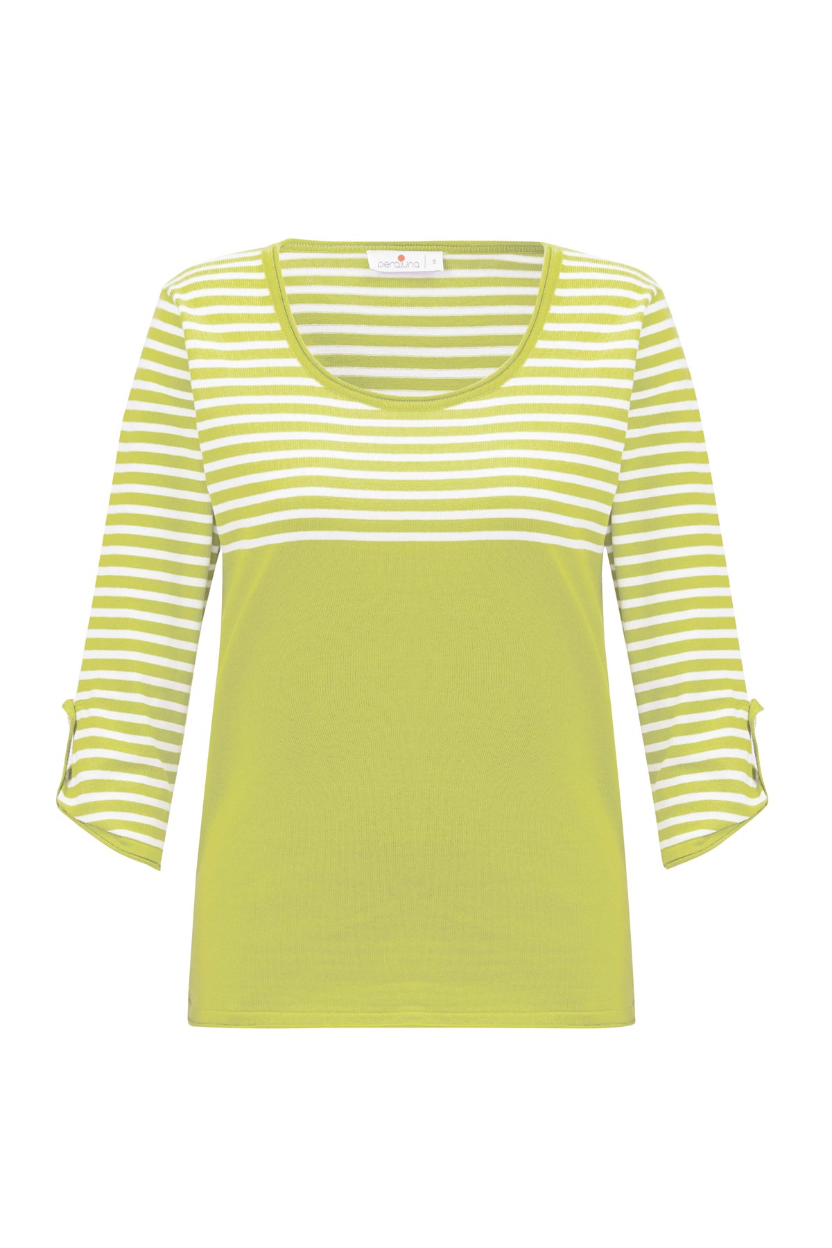 Peraluna SAILOR PULLOVER 3/4 Kol Çizgili Yazlık Kadın Triko Kazak Lime/Beyaz