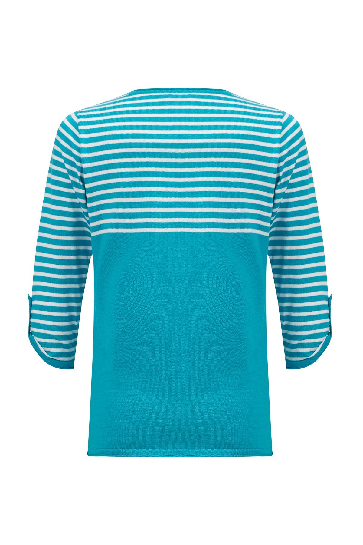 Peraluna SAILOR PULLOVER 3/4 Kol Çizgili Yazlık Kadın Triko Kazak Turkuaz/Beyaz