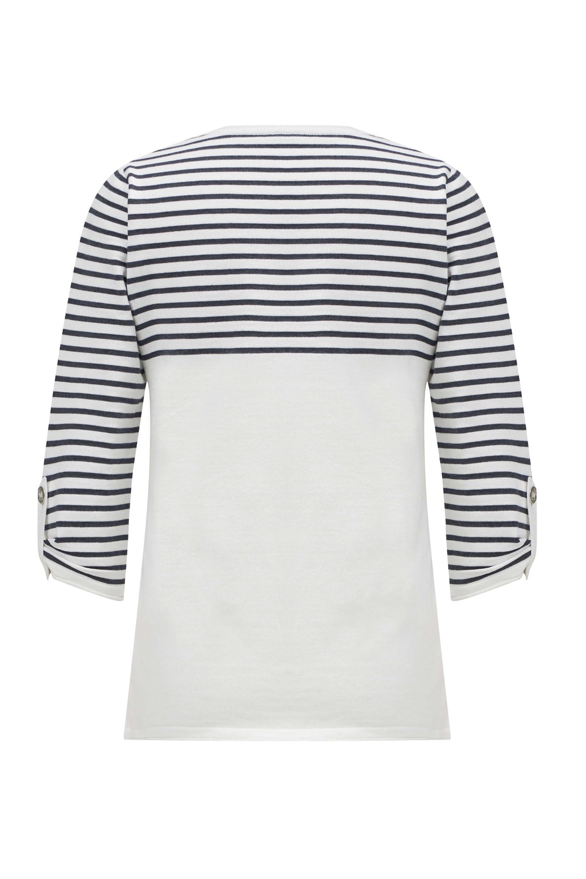 Peraluna SAILOR PULLOVER 3/4 Kol Çizgili Yazlık Kadın Triko Kazak Beyaz/İndigo Melanj