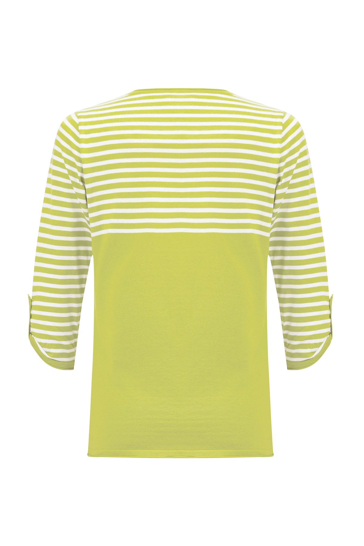 Peraluna SAILOR PULLOVER 3/4 Kol Çizgili Yazlık Kadın Triko Kazak Lime/Beyaz