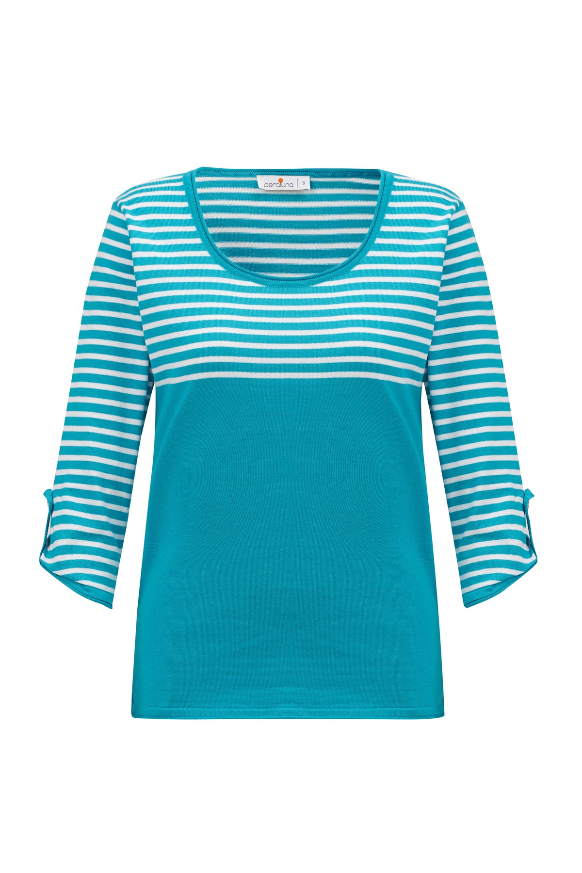 Peraluna SAILOR PULLOVER 3/4 Kol Çizgili Yazlık Kadın Triko Kazak Turkuaz/Beyaz