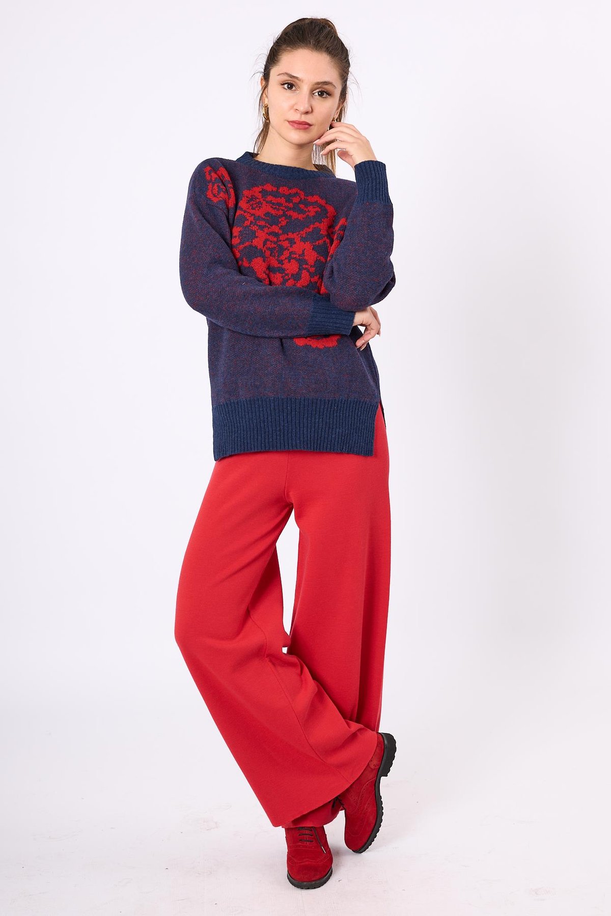 Peraluna Sally Jakarlı Kadın Triko Kazak - Lacivert