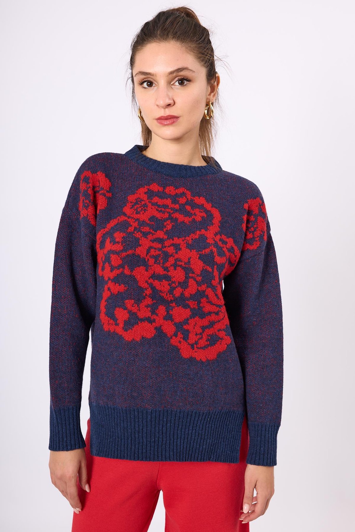 Peraluna Sally Jakarlı Kadın Triko Kazak - Lacivert