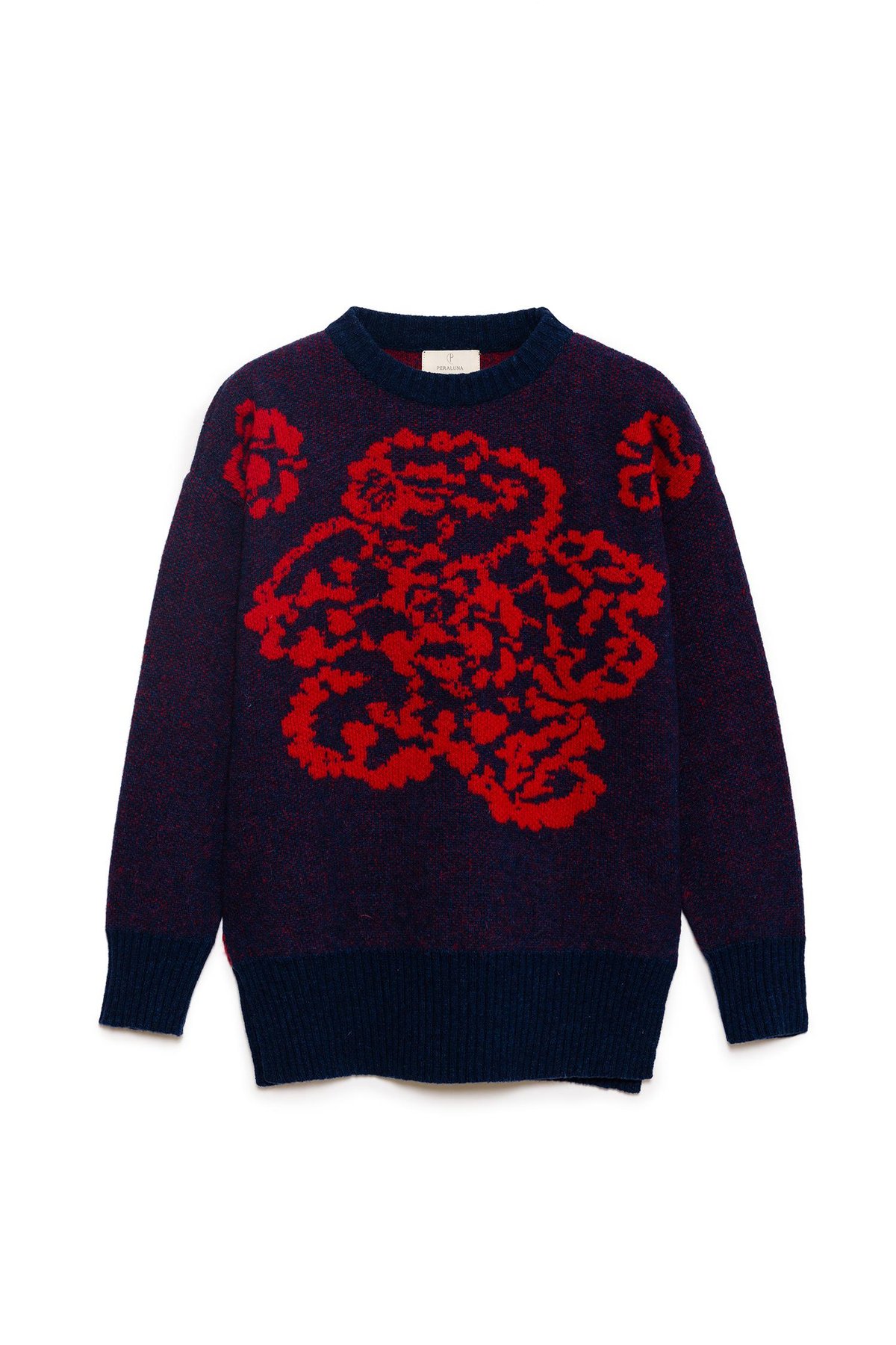 Peraluna Sally Flower Jacquard Womens Knitted Pullover - Navy