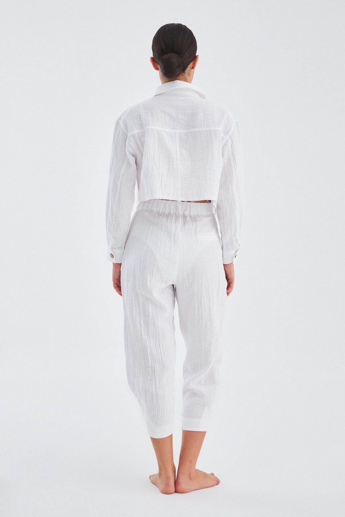 Peraluna SANDAL GÖMLEK Bol Kesim Cepli Yazlık Crop Kadın Gömlek Beyaz