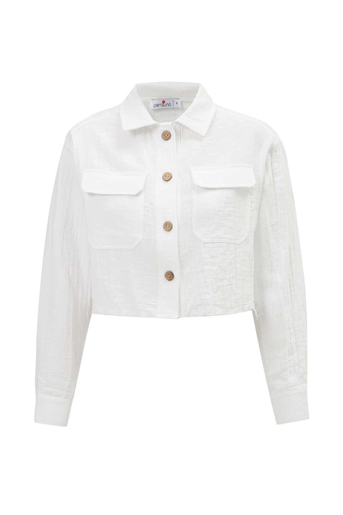 Peraluna SANDAL GÖMLEK Bol Kesim Cepli Yazlık Crop Kadın Gömlek Beyaz