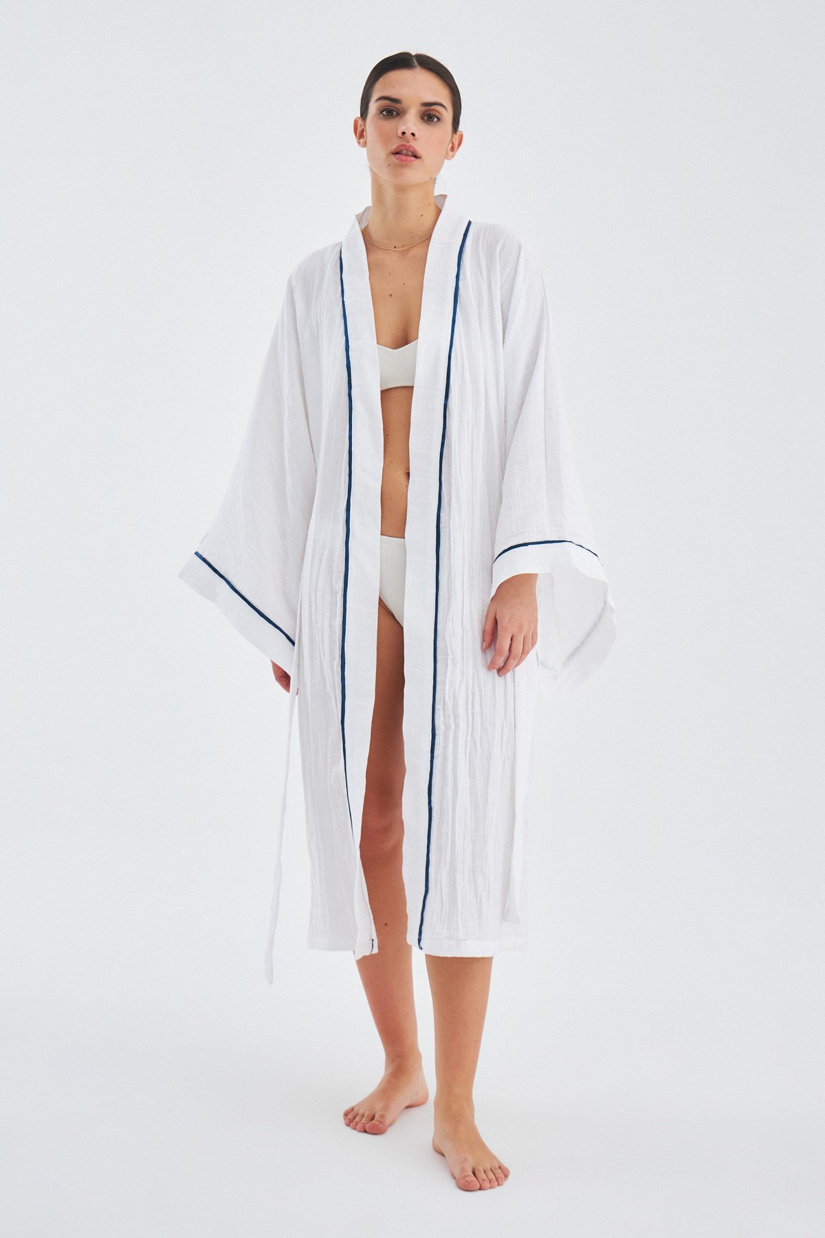 Peraluna SANDAL KIMONO Yazlık Muslin Kadın Kimono Beyaz