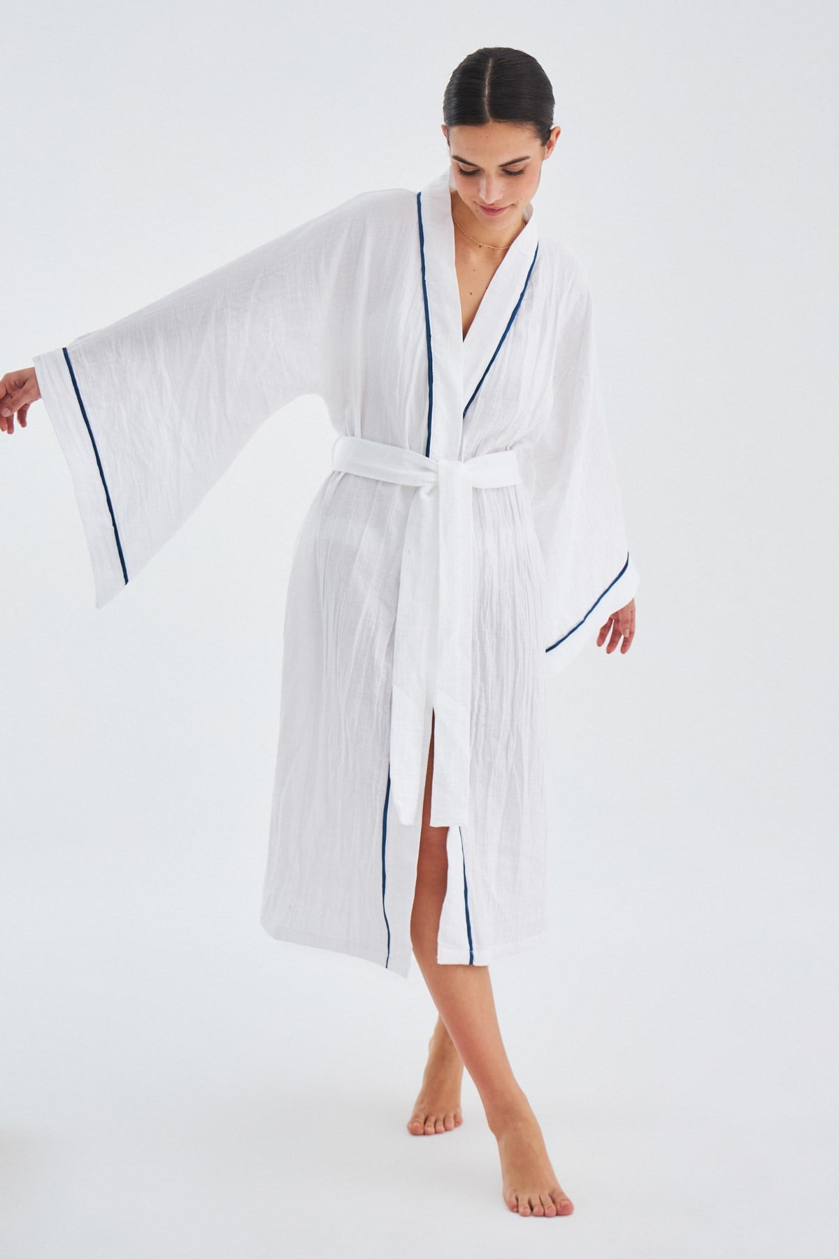 Peraluna SANDAL KIMONO Yazlık Muslin Kadın Kimono Beyaz