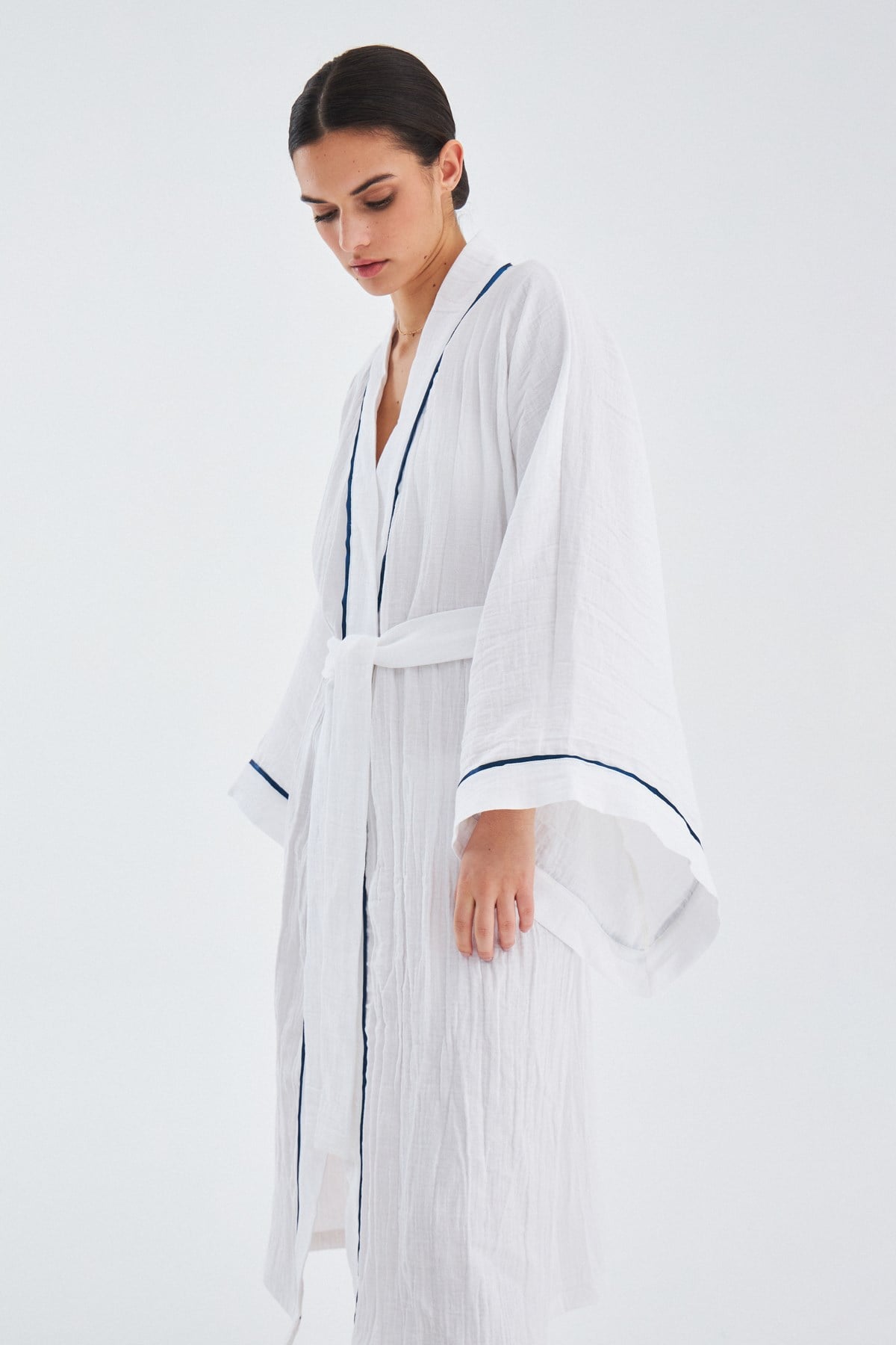 Peraluna SANDAL KIMONO Yazlık Muslin Kadın Kimono Beyaz
