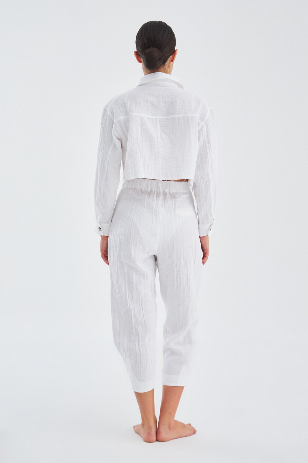 Peraluna SANDAL TROUSER Bol Kesim Yazlık Muslin Kadın Kısa Pantolon Beyaz