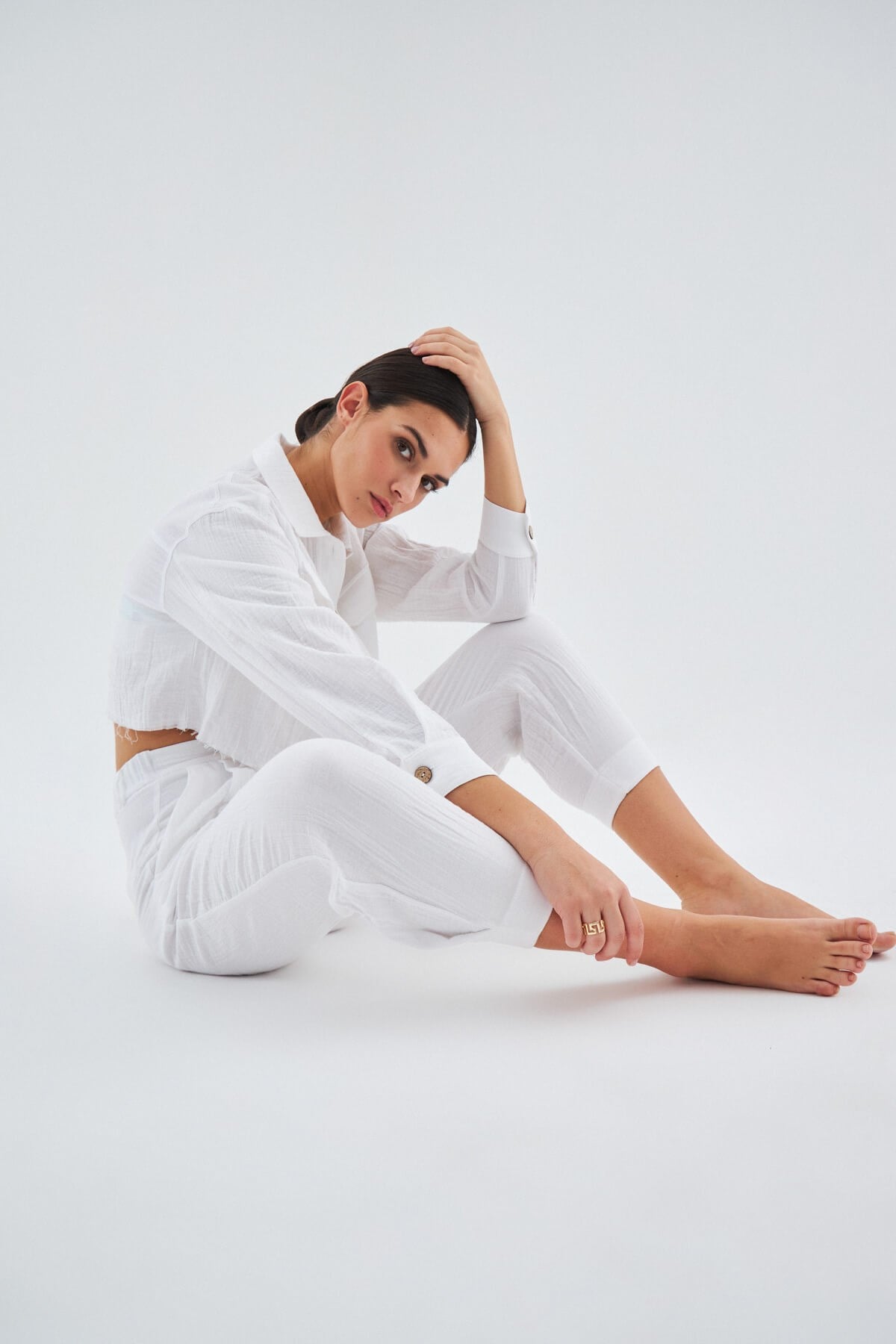 Peraluna SANDAL TROUSER Bol Kesim Yazlık Muslin Kadın Kısa Pantolon Beyaz