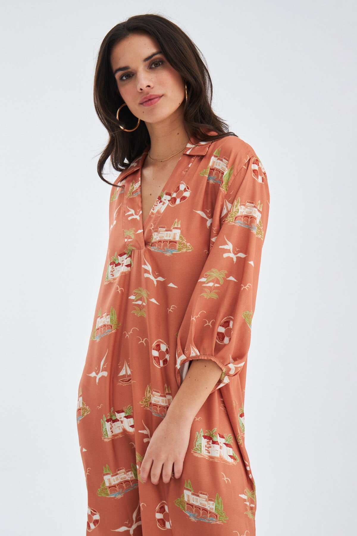 Peraluna SANELA DRESS Bol Kesim Twill Saten Yazlık Kadın Elbise Kiremit