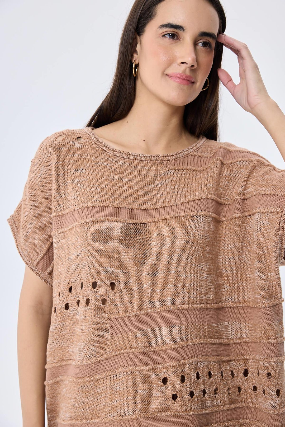 Peraluna, Sarah, Ajurlu, Kadın Yazlık Triko Bluz  - SÜTLÜ KAHVE MIX