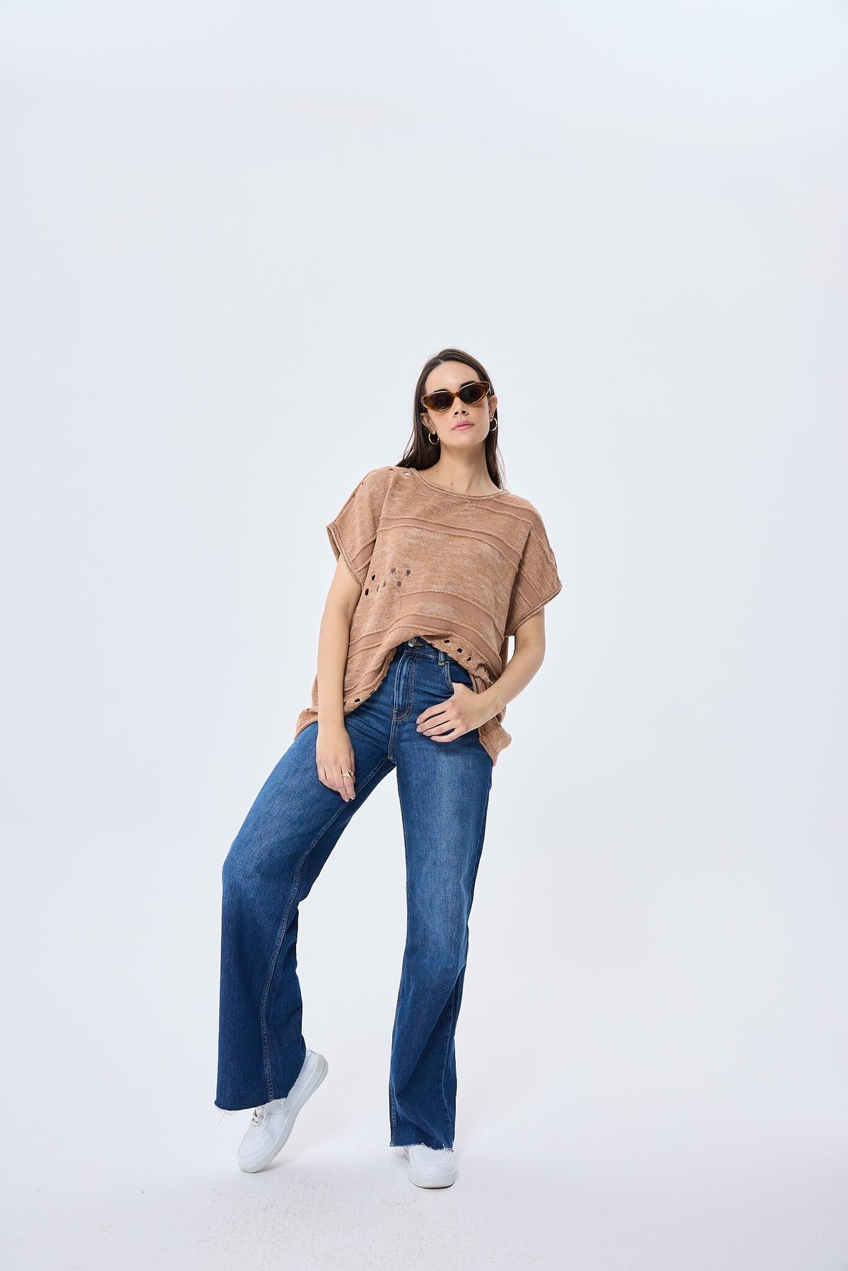 Peraluna, Sarah, Ajurlu, Kadın Yazlık Triko Bluz  - SÜTLÜ KAHVE MIX