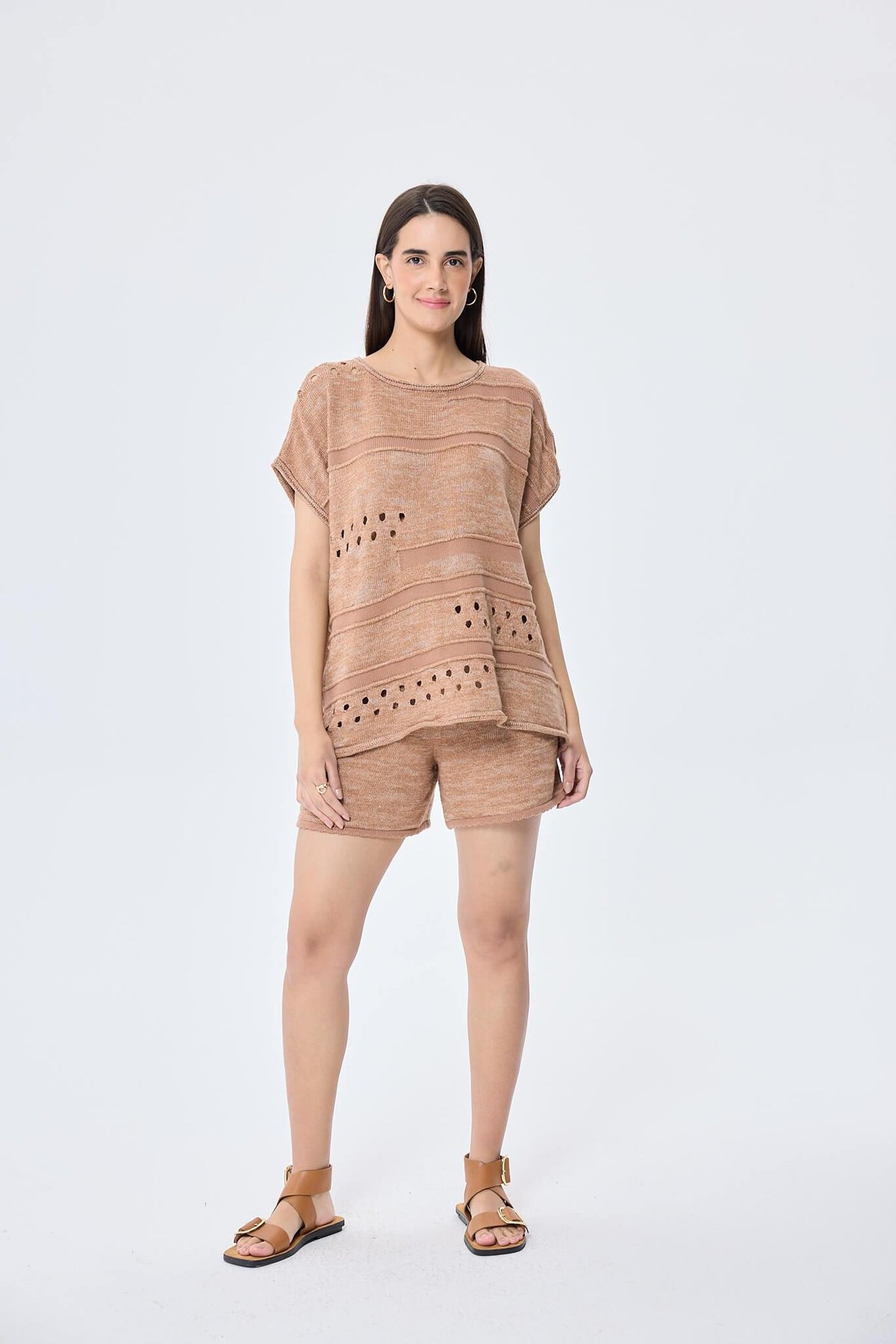 Peraluna, Sarah, Ajurlu, Kadın Yazlık Triko Bluz  - SÜTLÜ KAHVE MIX