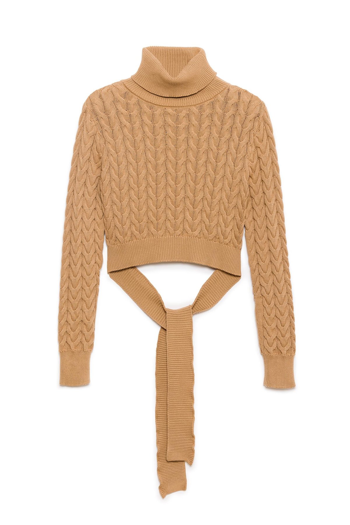 Peraluna Scarlett Cable Knit Crop Womens Knitted Pullover - Camel