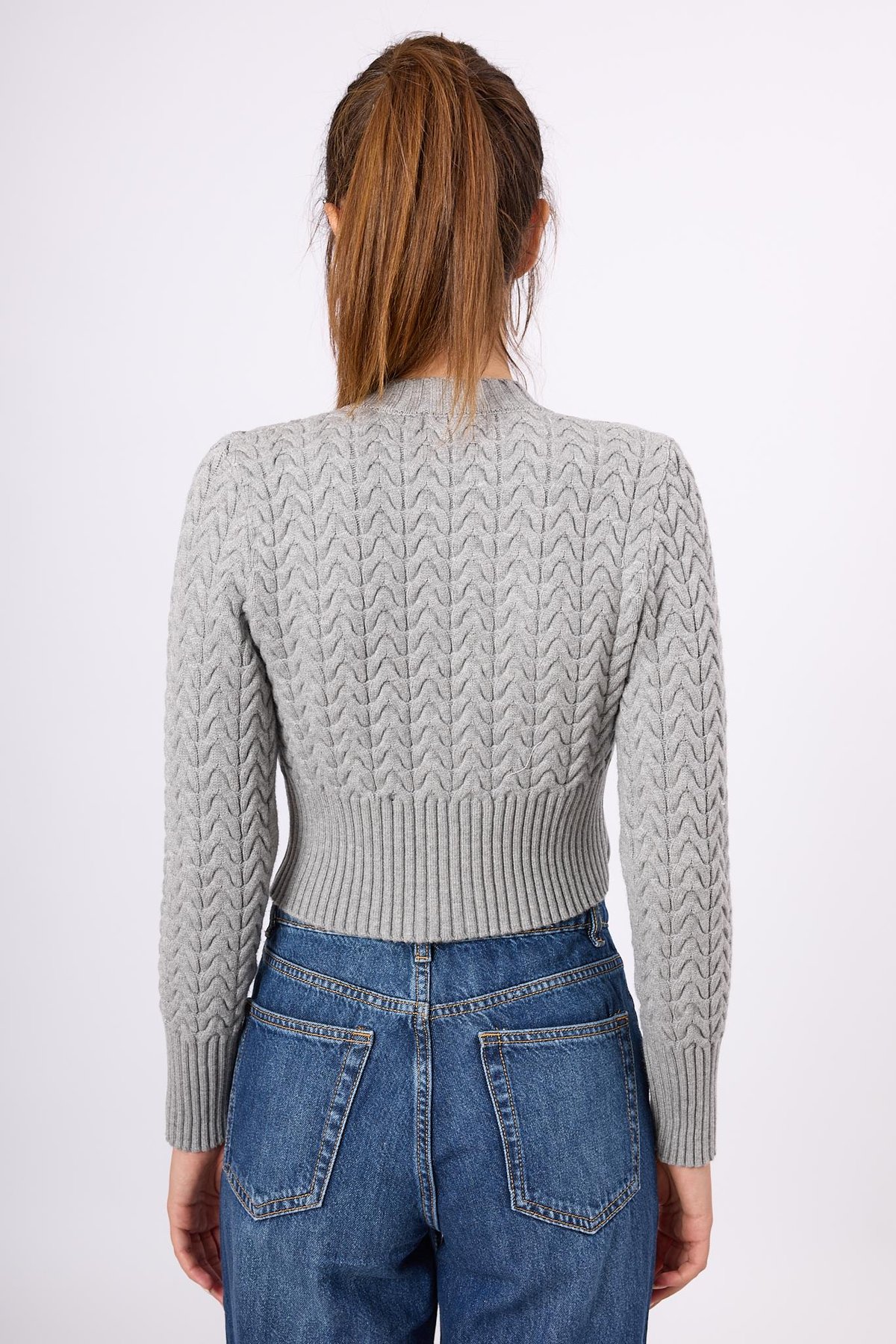 Peraluna Scarlett Saç Örgülü Krop Kesim Kadın Triko Hırka - Gri Melanj