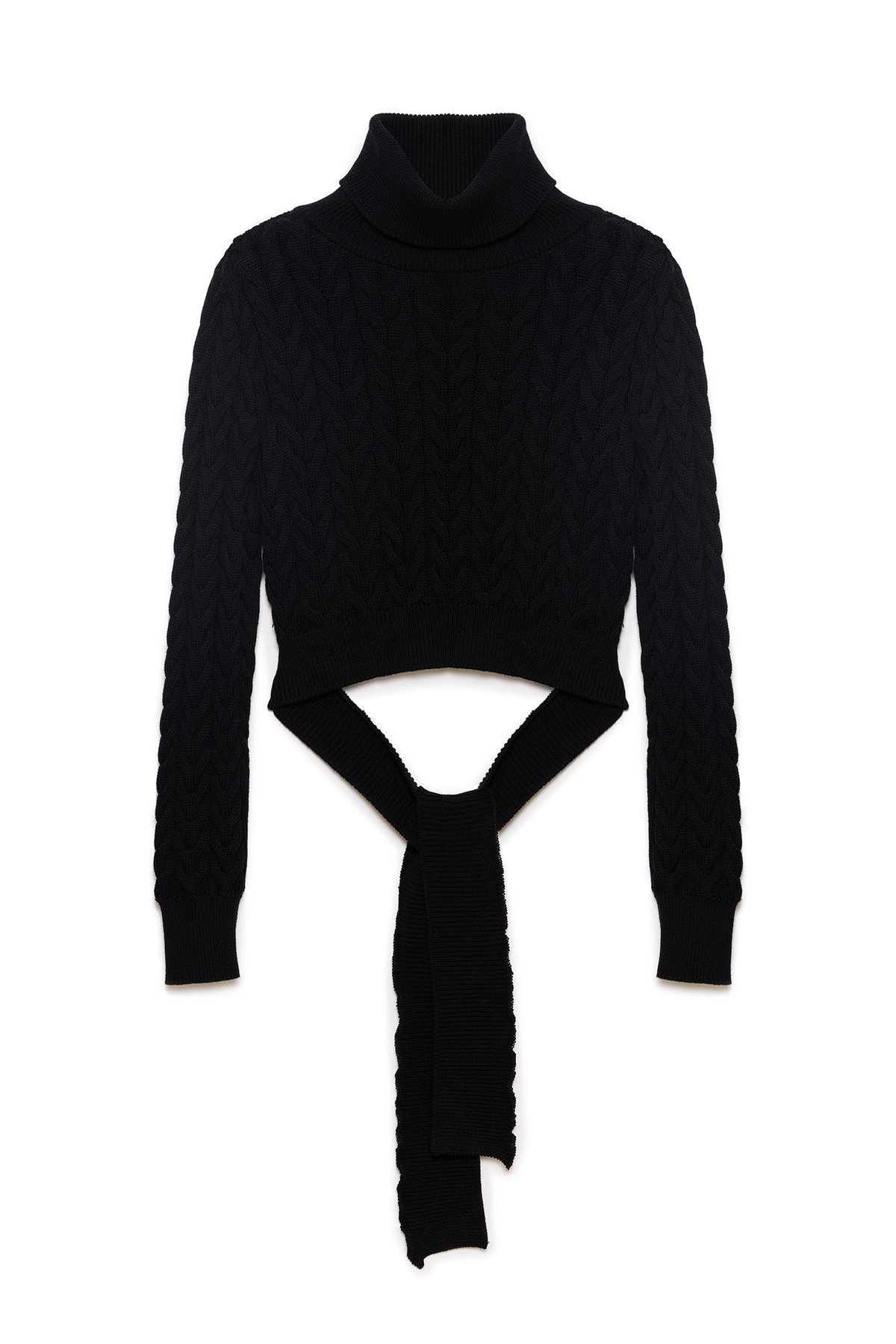 Peraluna Scarlett Cable Knit Crop Womens Knitted Pullover - Black