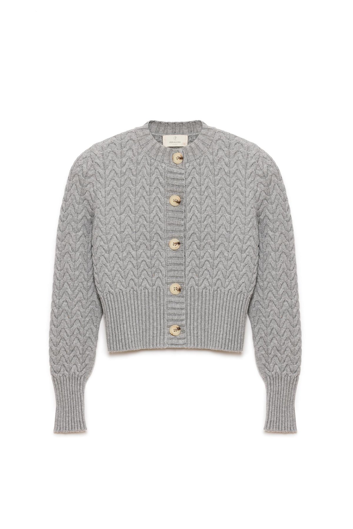 Peraluna Scarlett Saç Örgülü Krop Kesim Kadın Triko Hırka - Gri Melanj