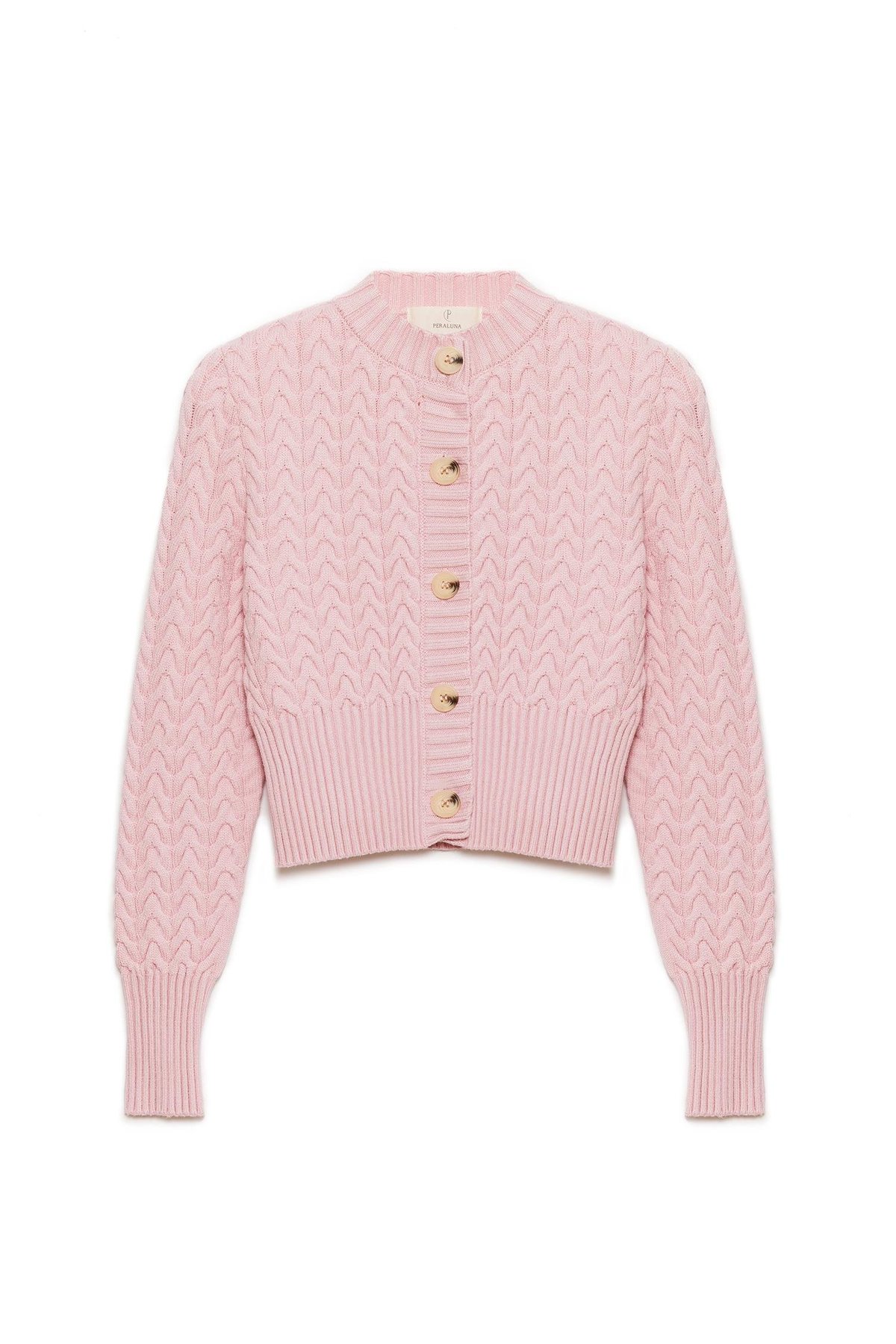 Peraluna Scarlett Saç Örgülü Krop Kesim Kadın Triko Hırka - Açık Pembe