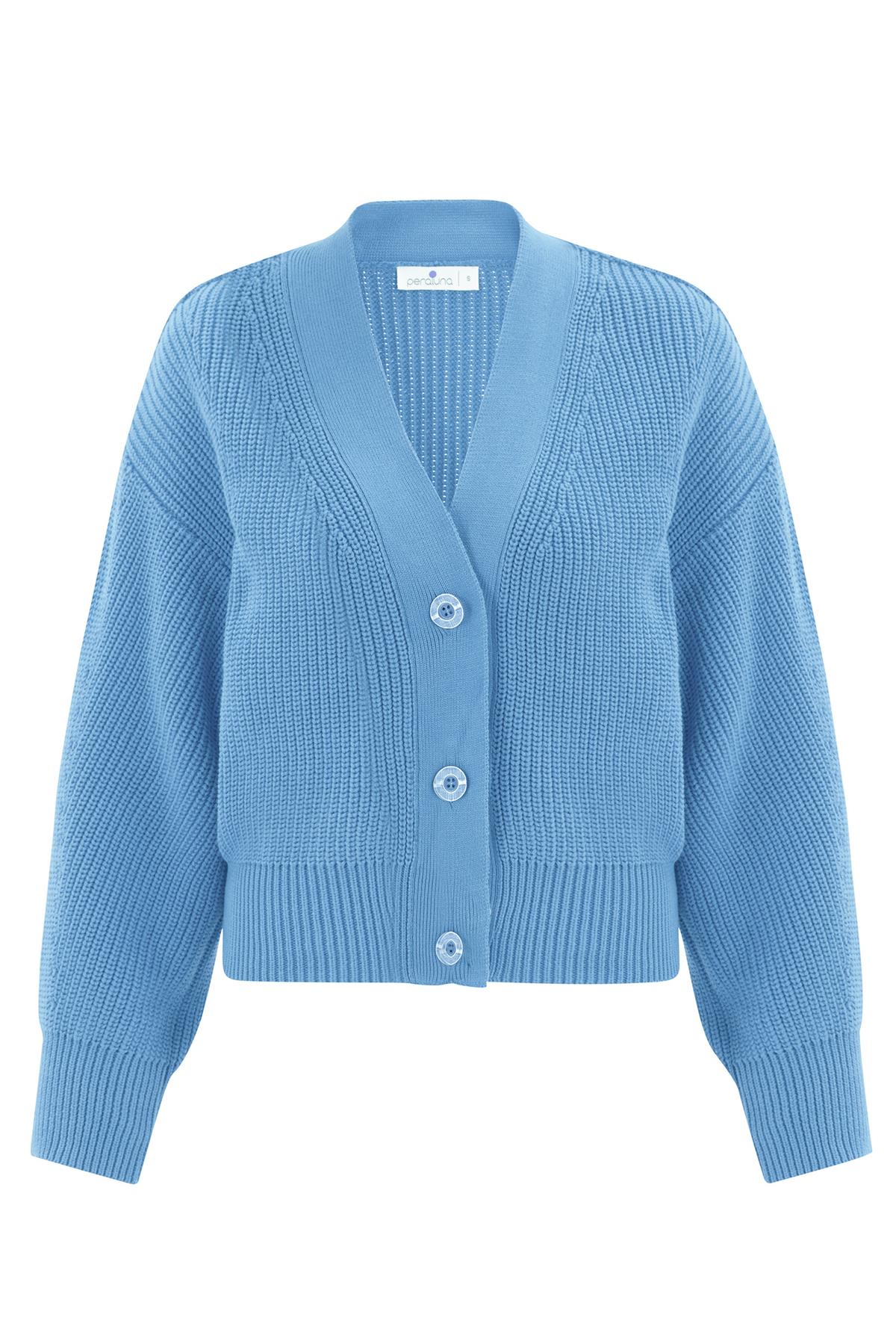 Peraluna Thessaloniki Knitting V-neck 100% Cotton Thick Cardigan - Blue