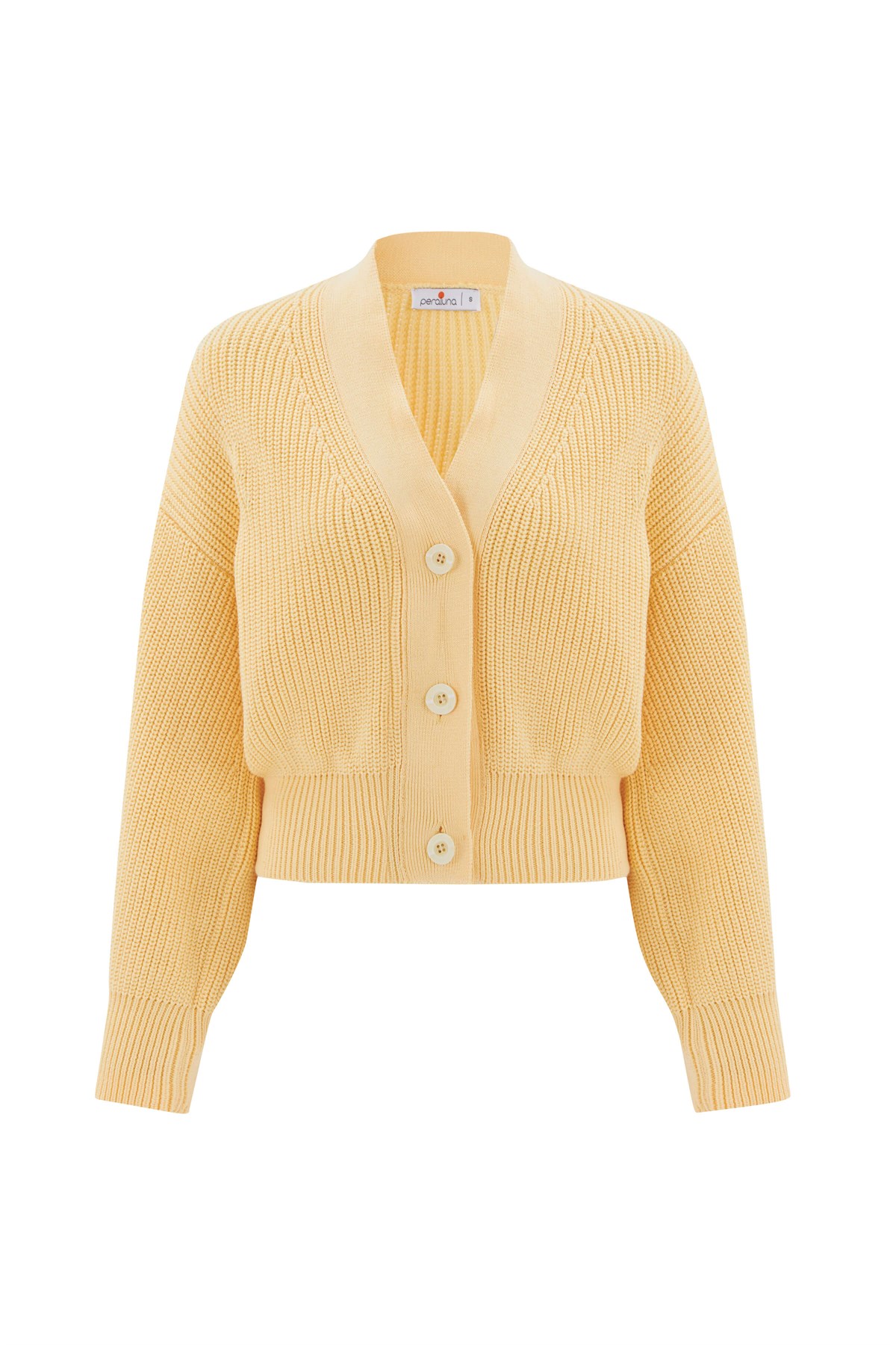 Peraluna Selanik Örgü %100 Pamuk V Yaka Kalın Hırka Sarı