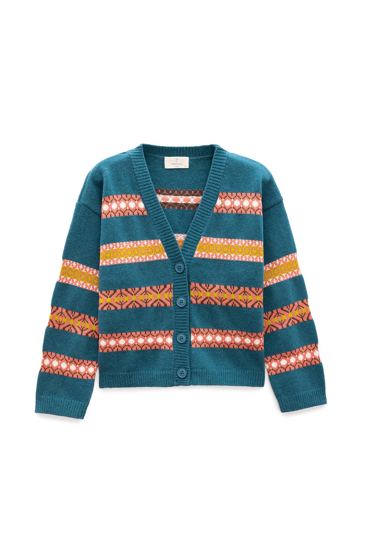 Peraluna Sephora Jakarlı Kadın Triko Hırka - Mavi