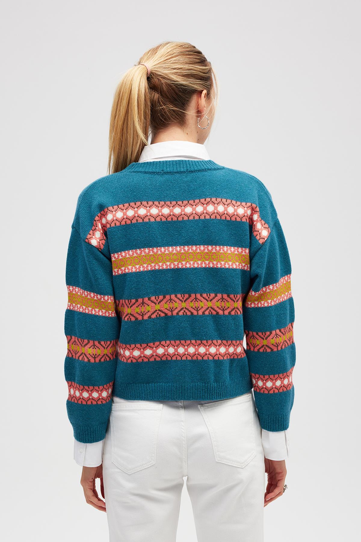 Peraluna Sephora Jakarlı Kadın Triko Hırka - Mavi