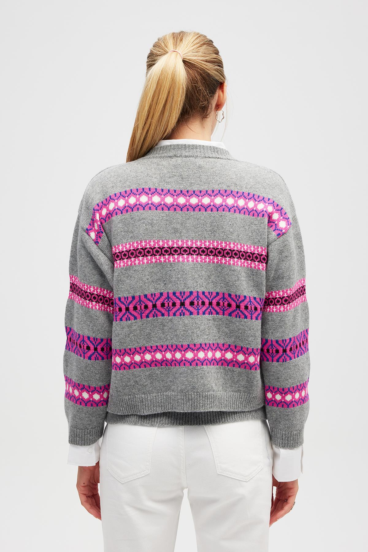 Peraluna Sephora Jakarlı Kadın Triko Hırka - Gri Melanj Multi