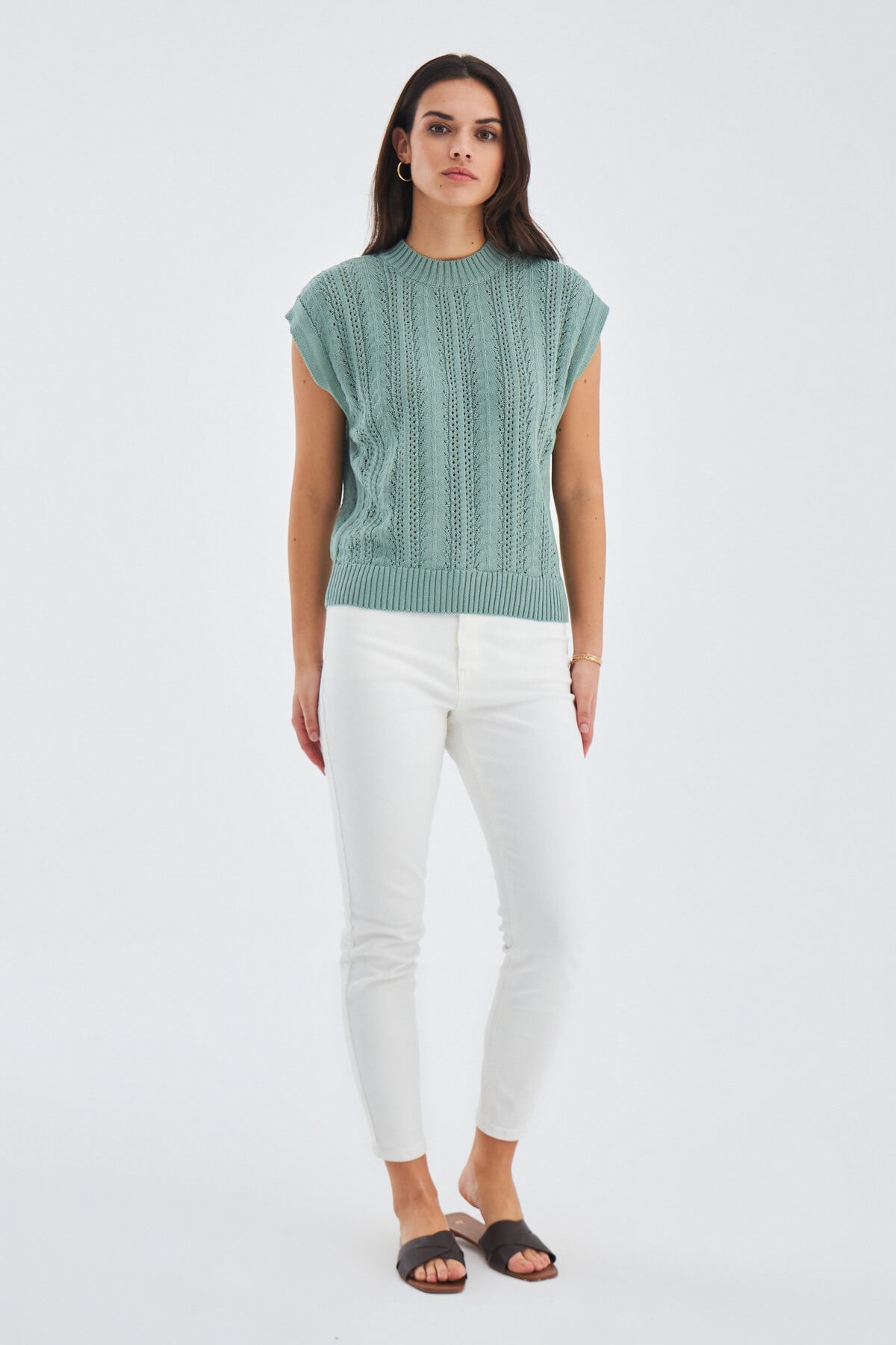 Peraluna SIMA BLOUSE Openwork Detailed Drop Shoulder Summer Women's Knitwear Blouse - Nile Green