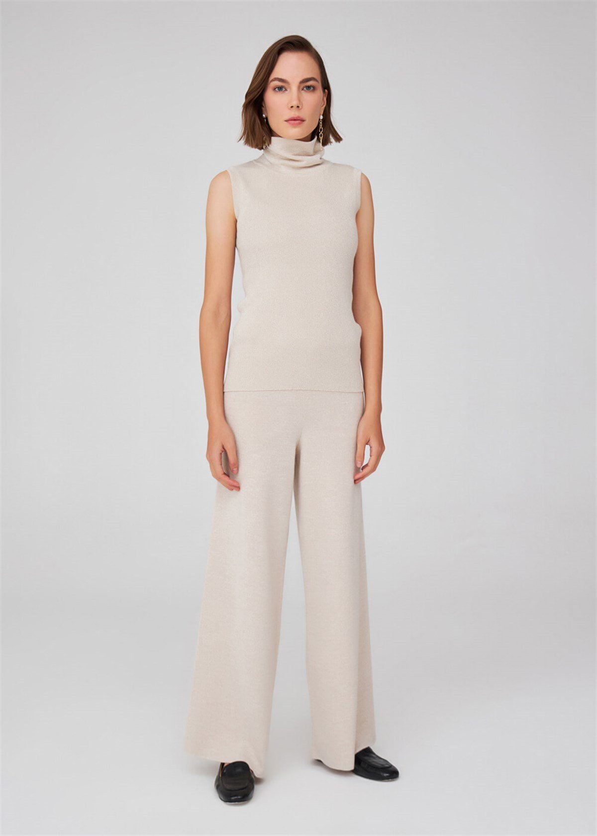 Peraluna Silvery Turtleneck Sleeveless Women Knitwear Blouse - Cream