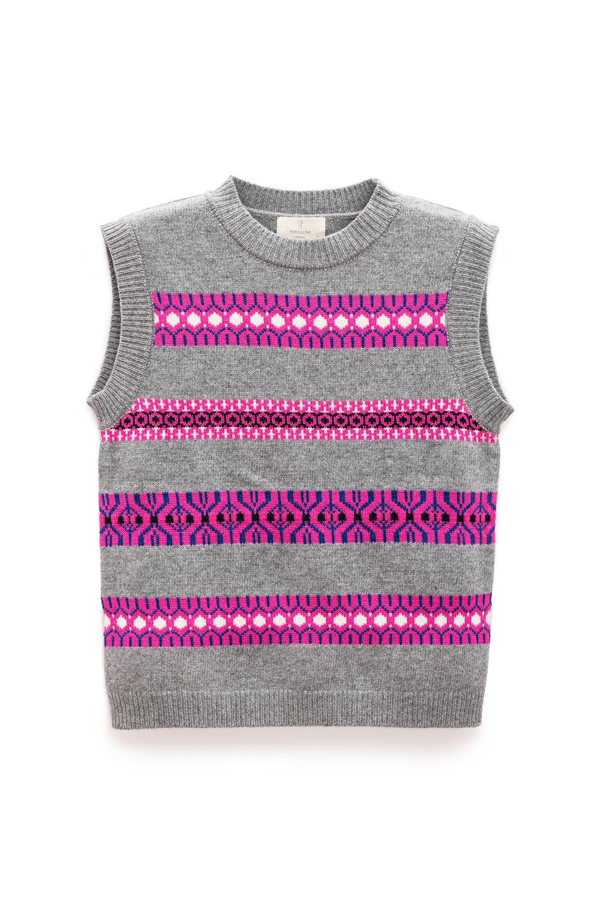 Peraluna Simone Kadın Jakarlı Triko Süveter - Gri Melanj Multi