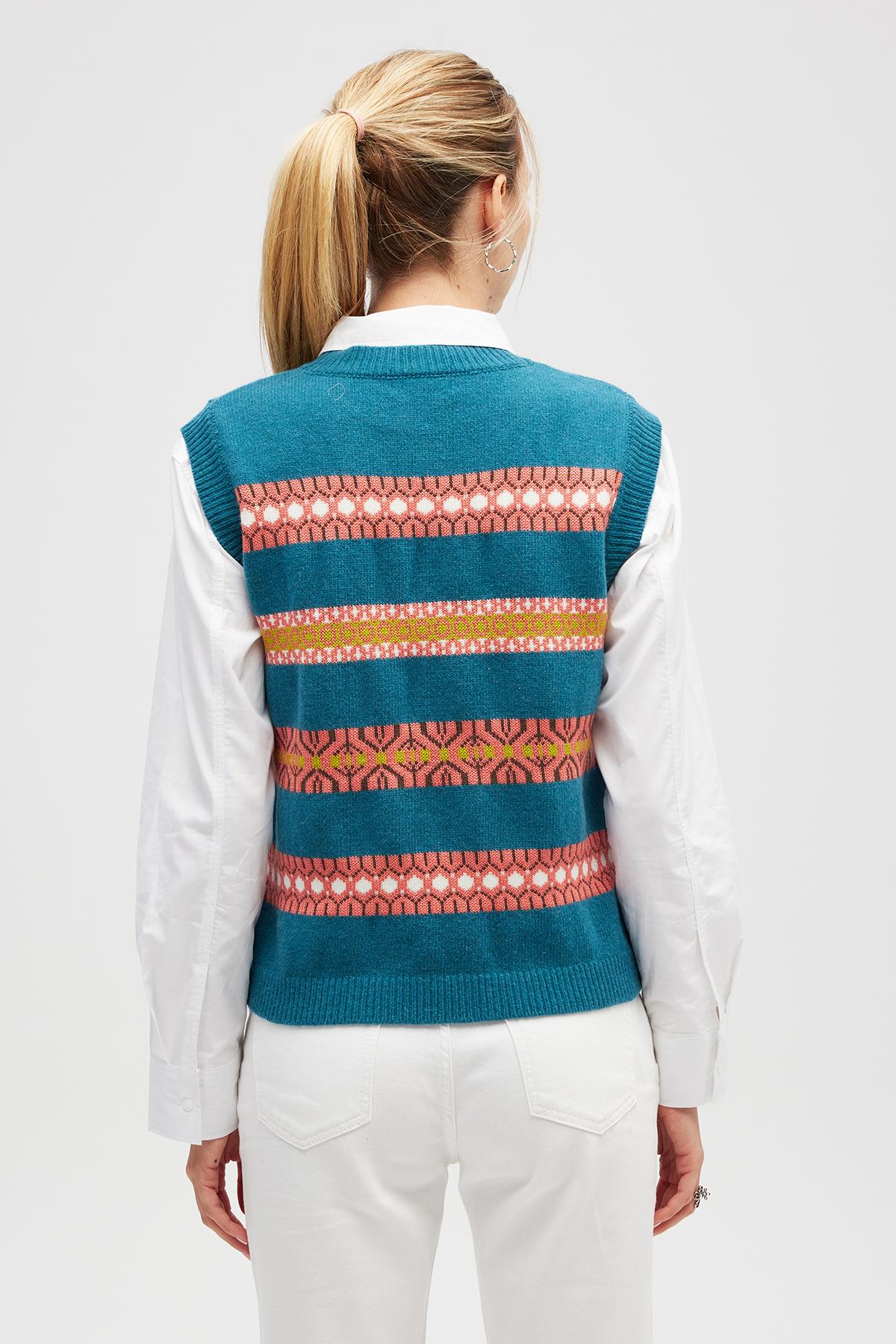 Peraluna Simone Kadın Jakarlı Triko Süveter - Mavi