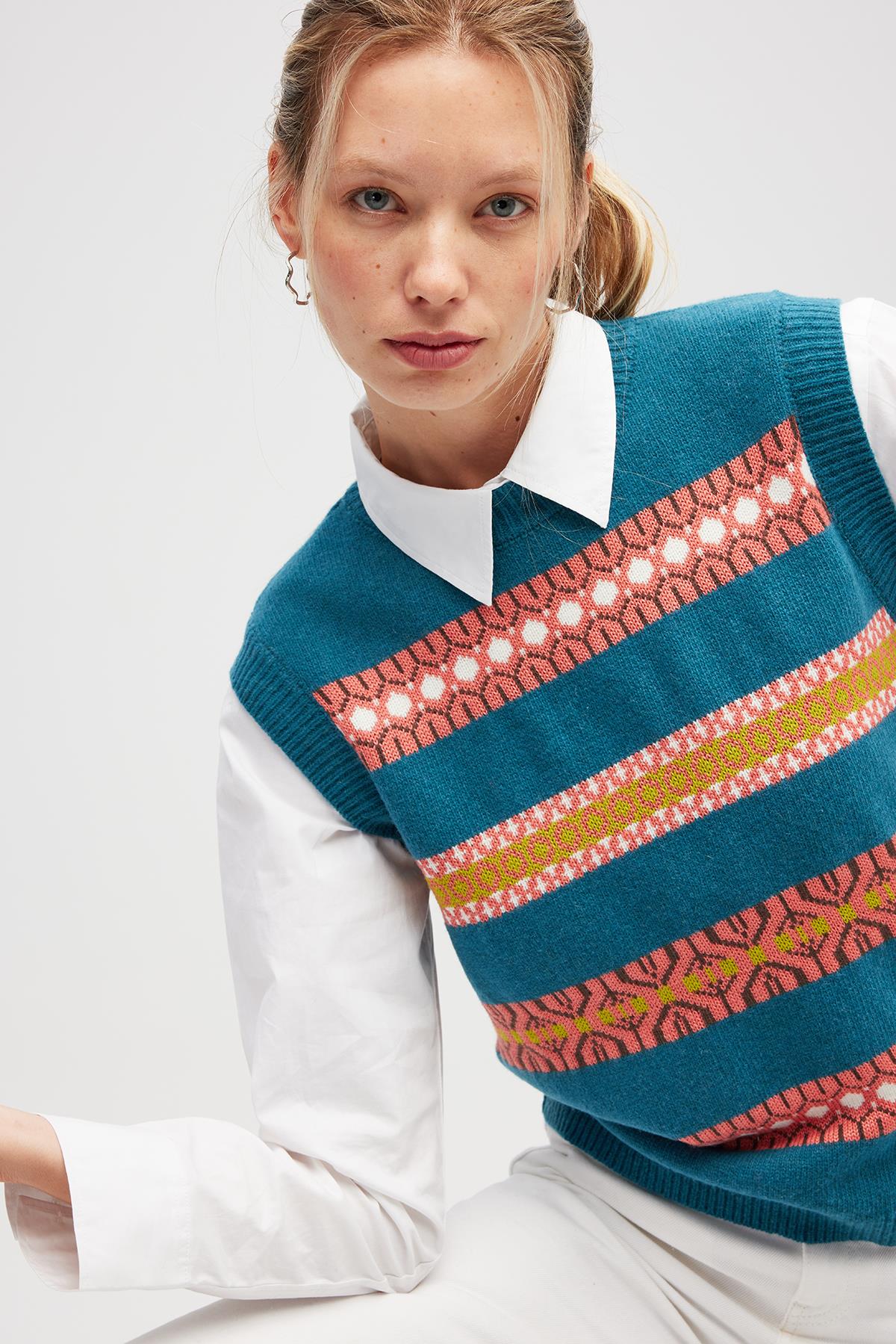 Peraluna Simone Kadın Jakarlı Triko Süveter - Mavi