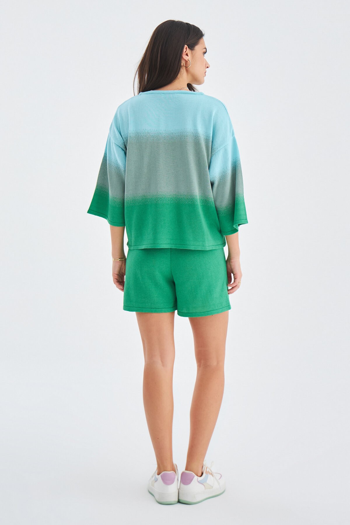 Peraluna SİRİ BLOUSE & SHORTS Yazlık Triko Kadın Şort Takım Nil Yeşili