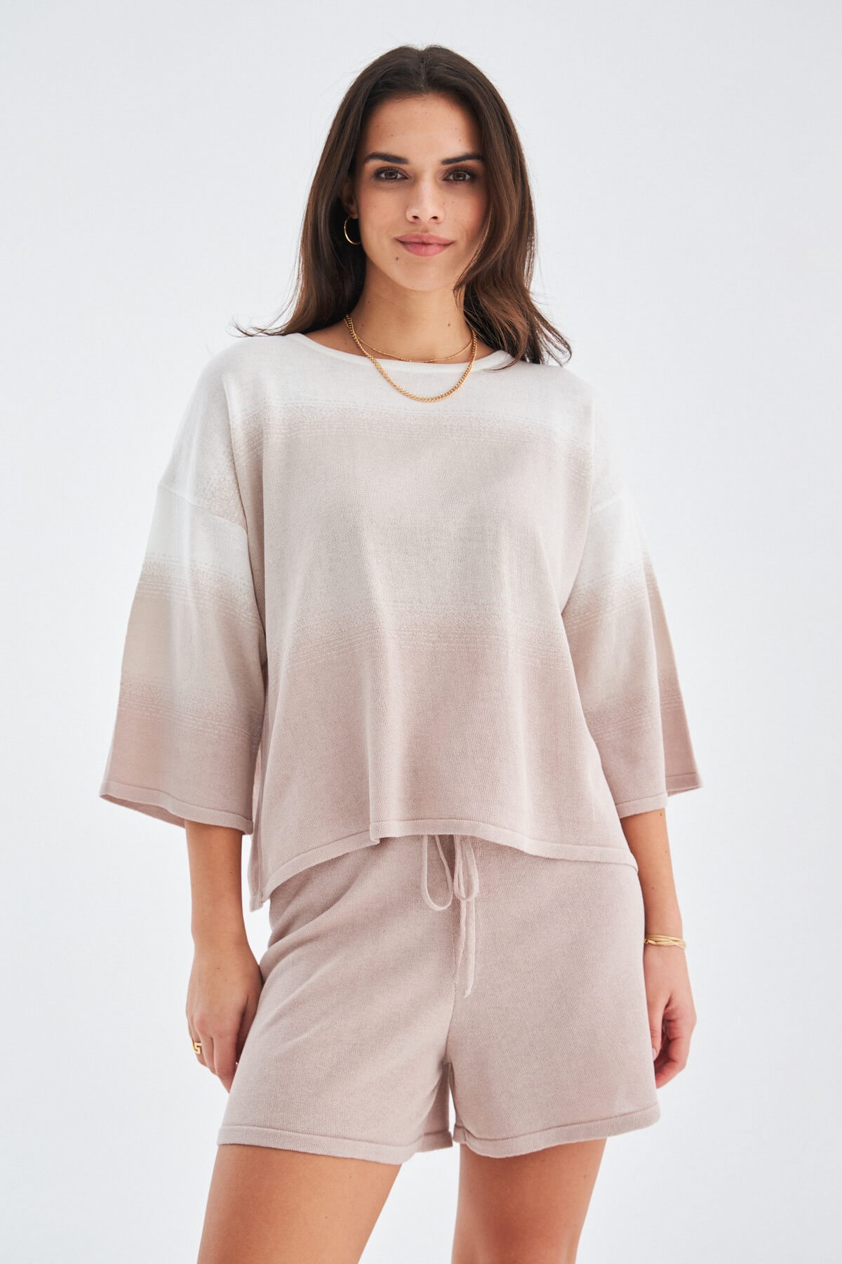 Peraluna SİRİ BLOUSE & SHORTS Yazlık Triko Kadın Şort Takım Bej