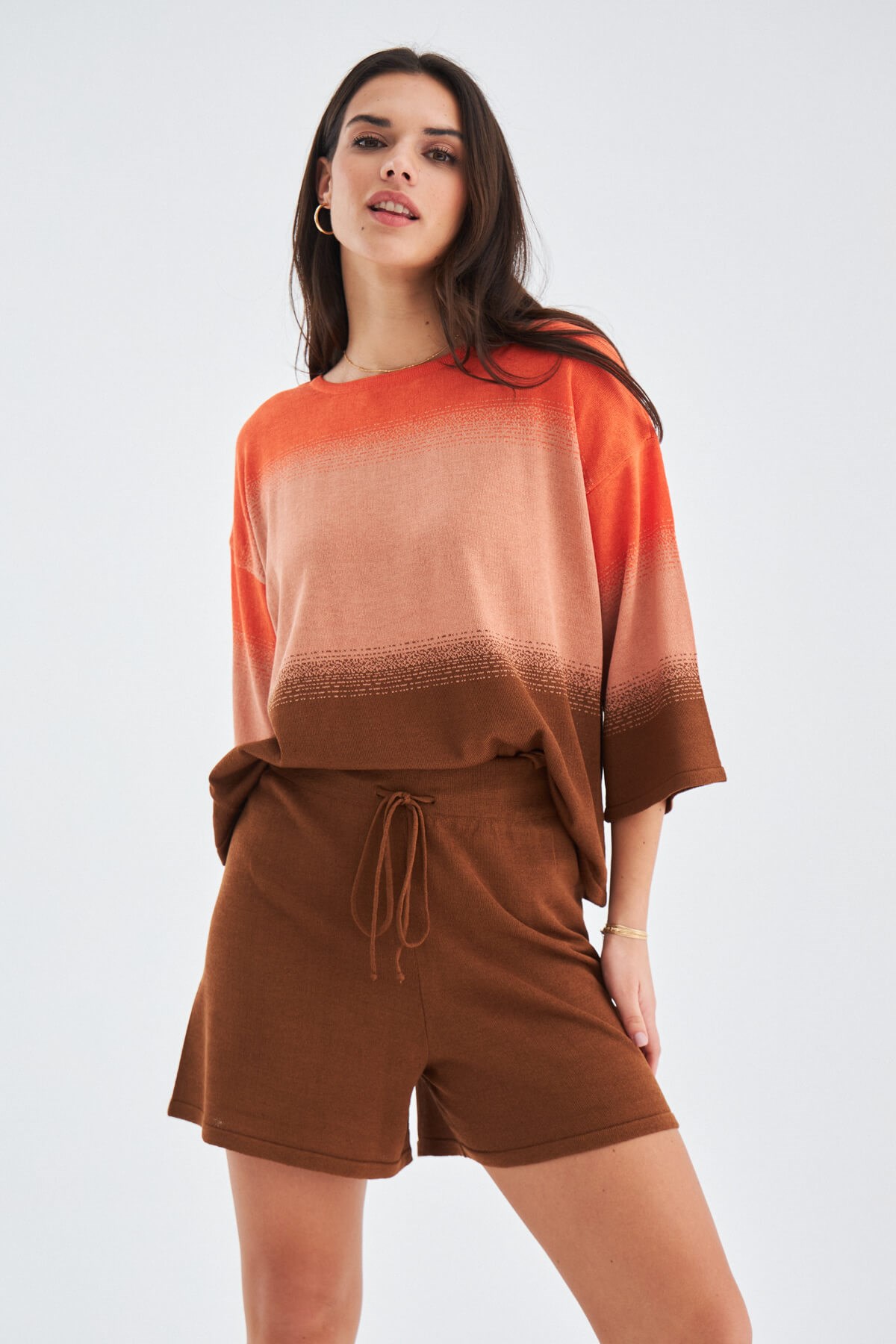 Peraluna SİRİ BLOUSE & SHORTS Yazlık Triko Kadın Şort Takım Somon