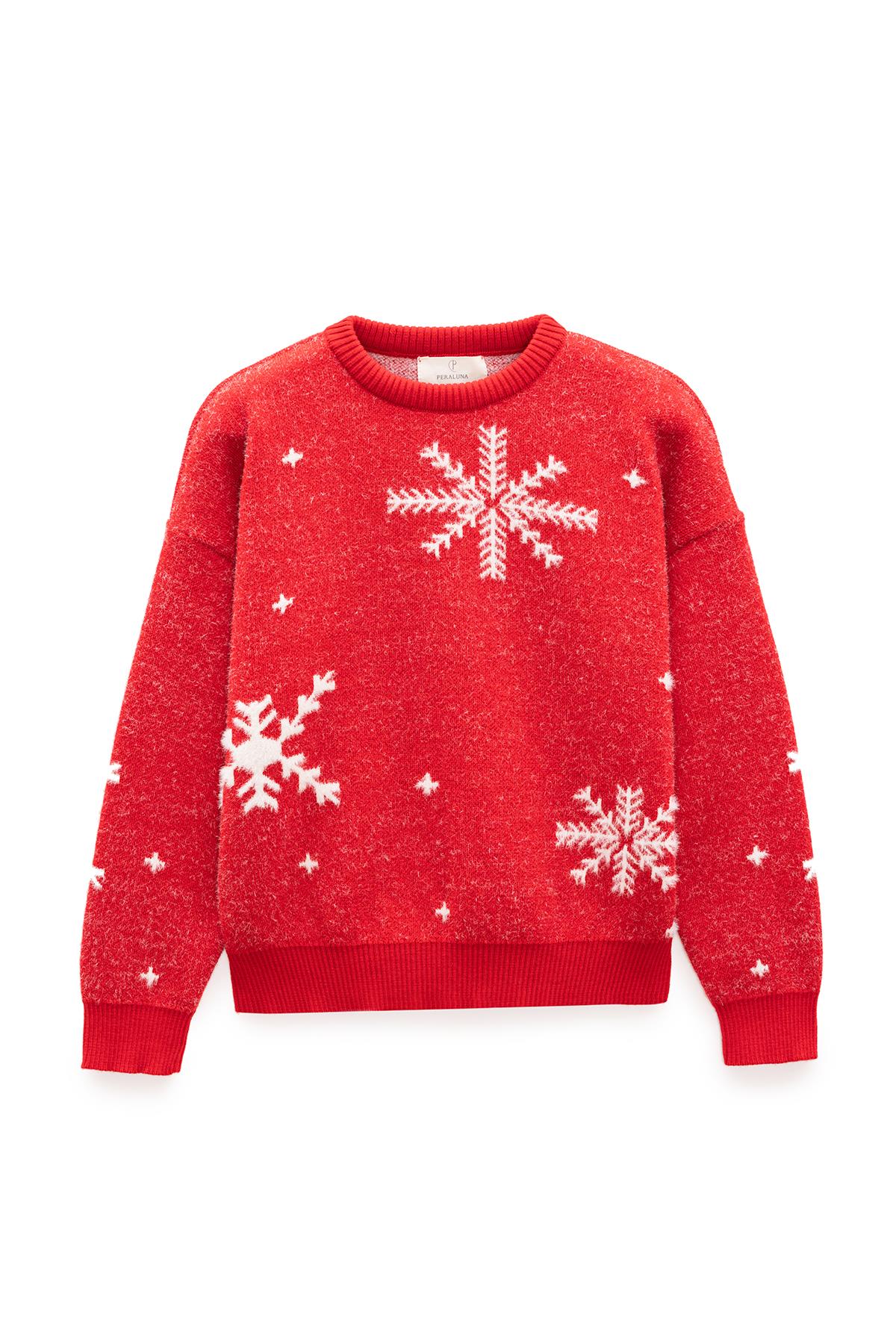 Peraluna Snowflake Kar Tanesi Desenli Çocuk Yılbaşı Kazağı - Kırmızı
