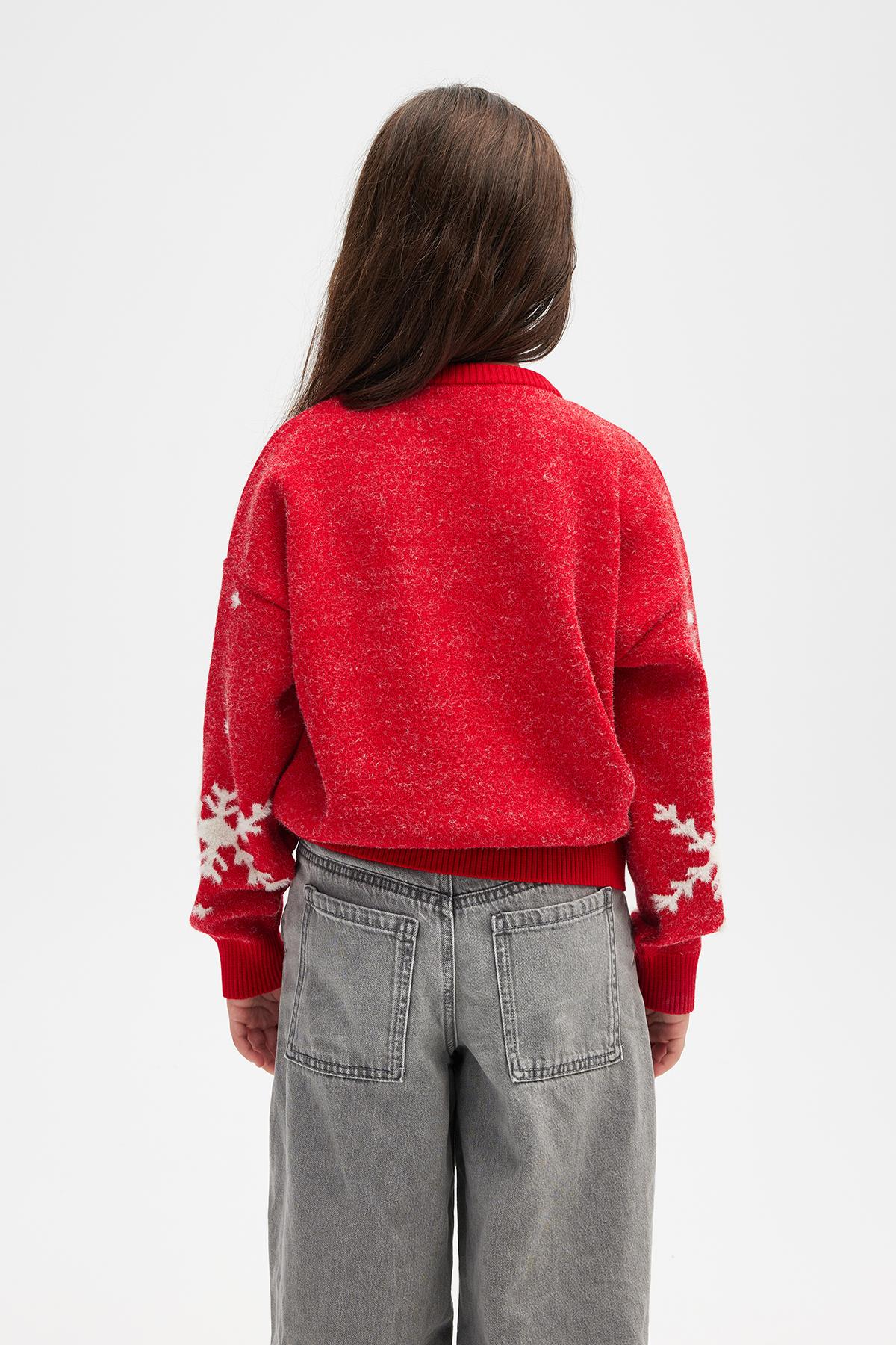 Peraluna Snowflake Kar Tanesi Desenli Çocuk Yılbaşı Kazağı - Kırmızı