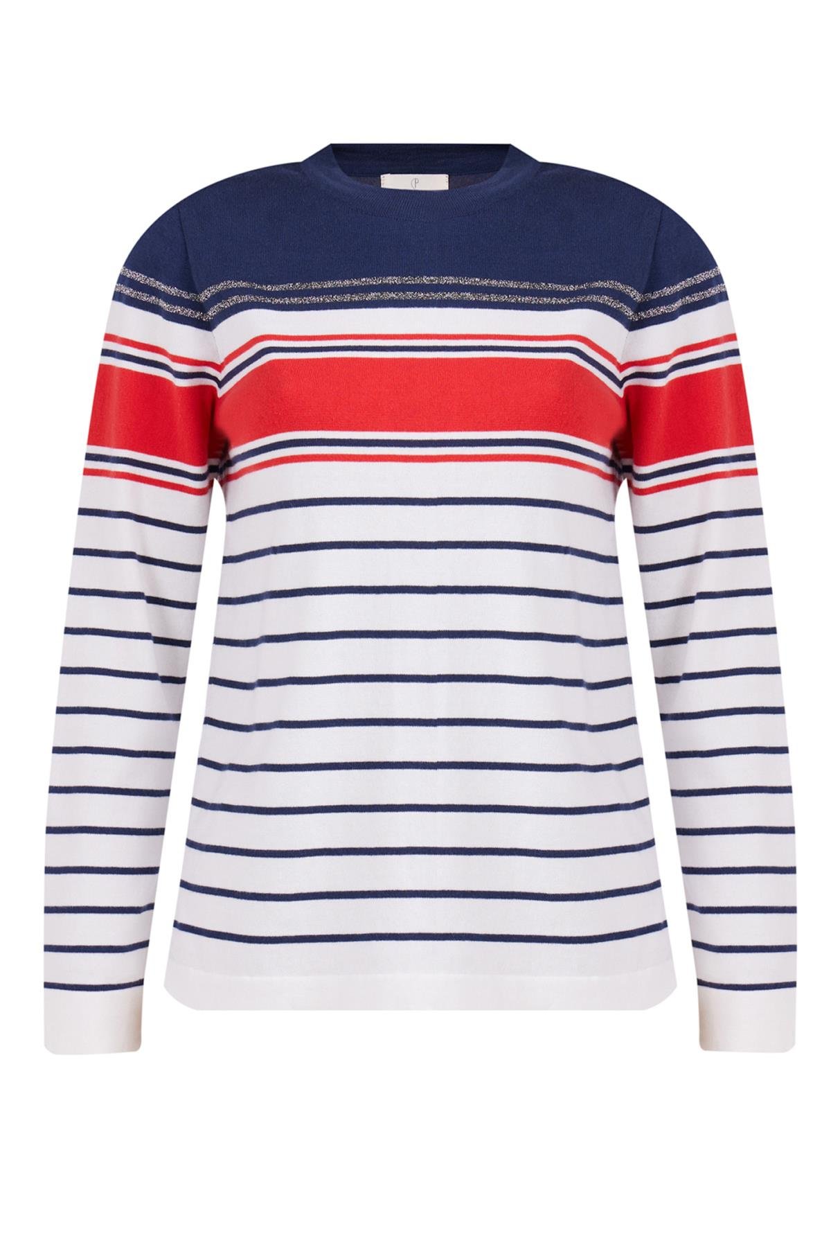 Peraluna SOFIA PULLOVER Organik Pamuk Çizgili Mevsimlik Kadın Triko Kazak - Lacivert Multi