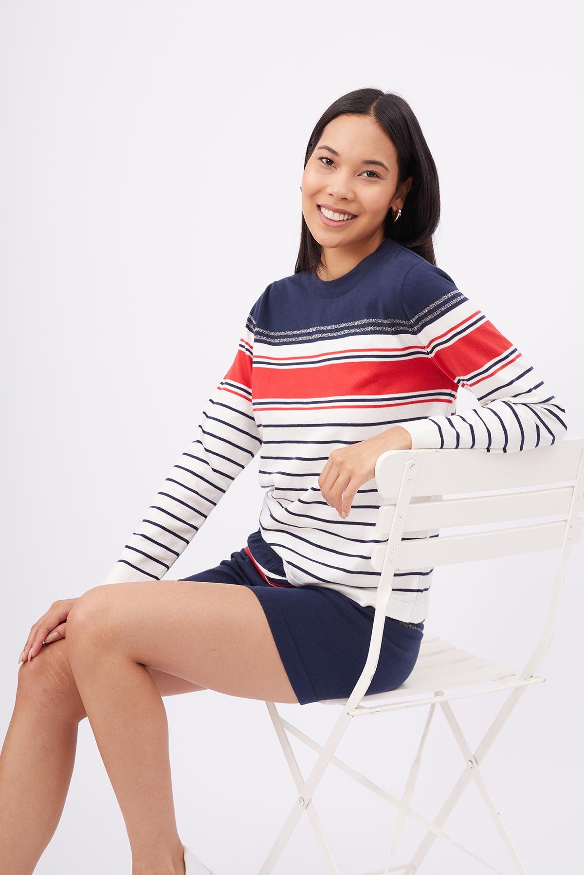 Peraluna SOFIA PULLOVER Organik Pamuk Çizgili Mevsimlik Kadın Triko Kazak - Lacivert Multi