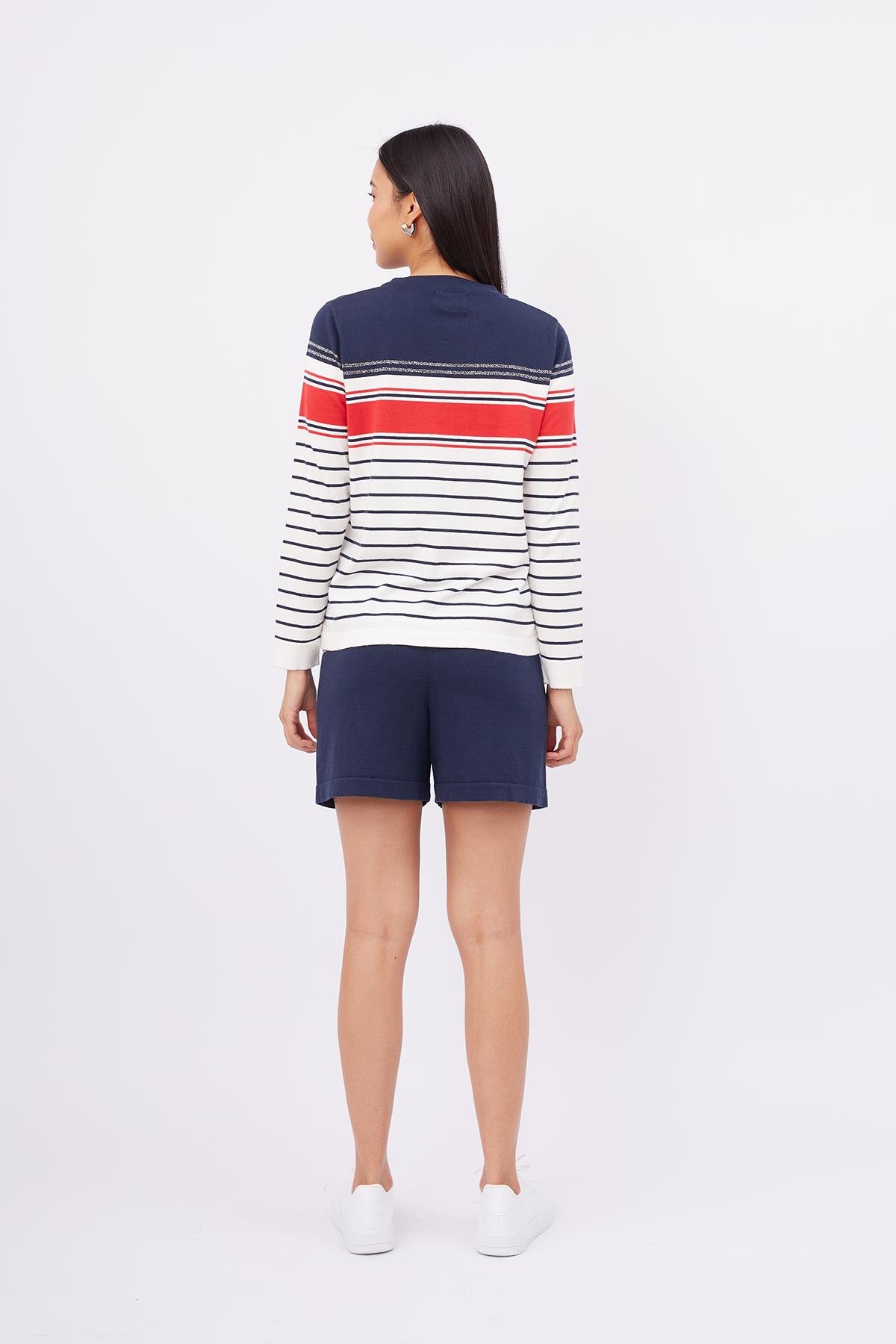 Peraluna SOFIA PULLOVER Organik Pamuk Çizgili Mevsimlik Kadın Triko Kazak - Lacivert Multi