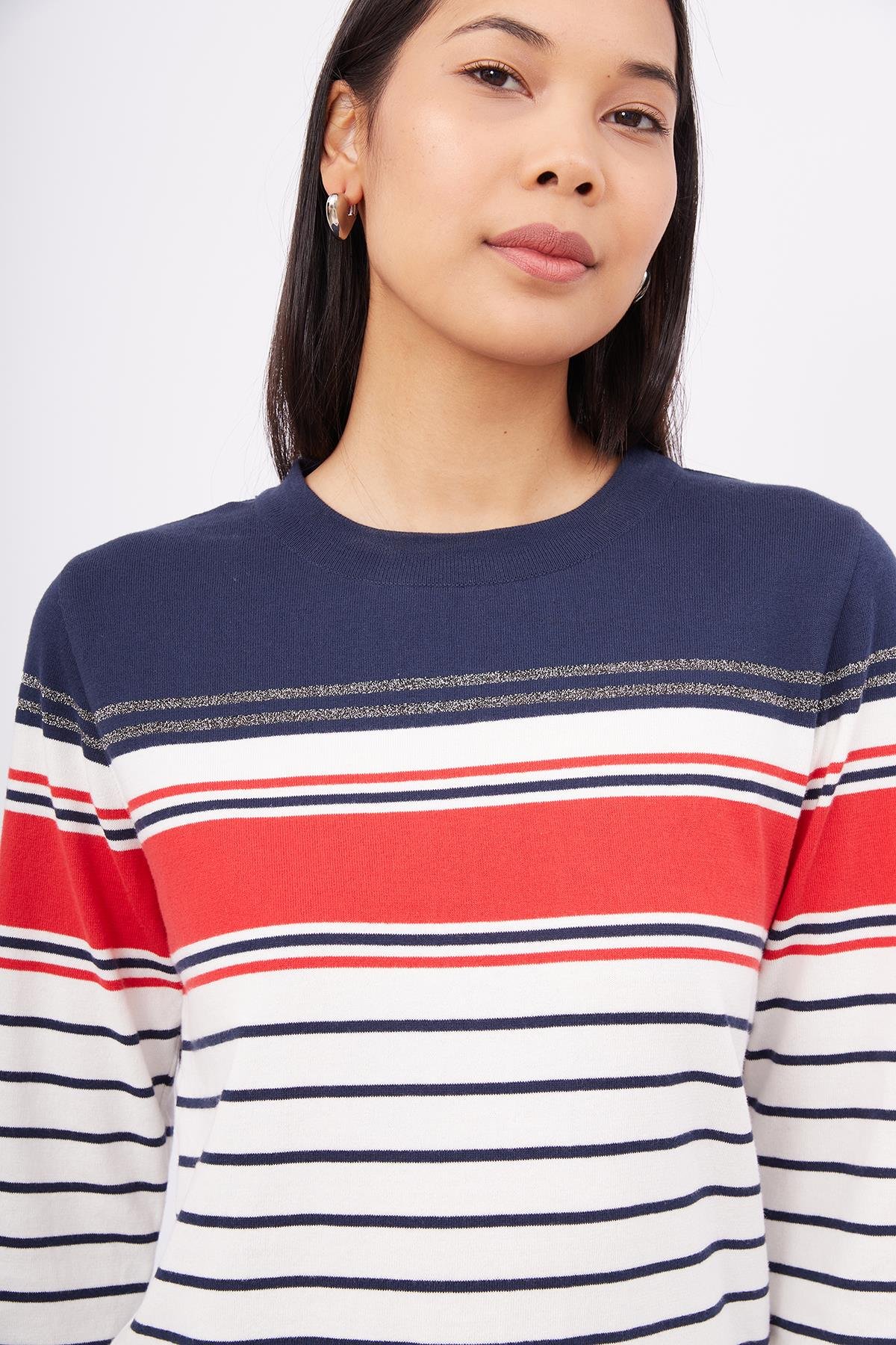 Peraluna SOFIA PULLOVER Organik Pamuk Çizgili Mevsimlik Kadın Triko Kazak - Lacivert Multi