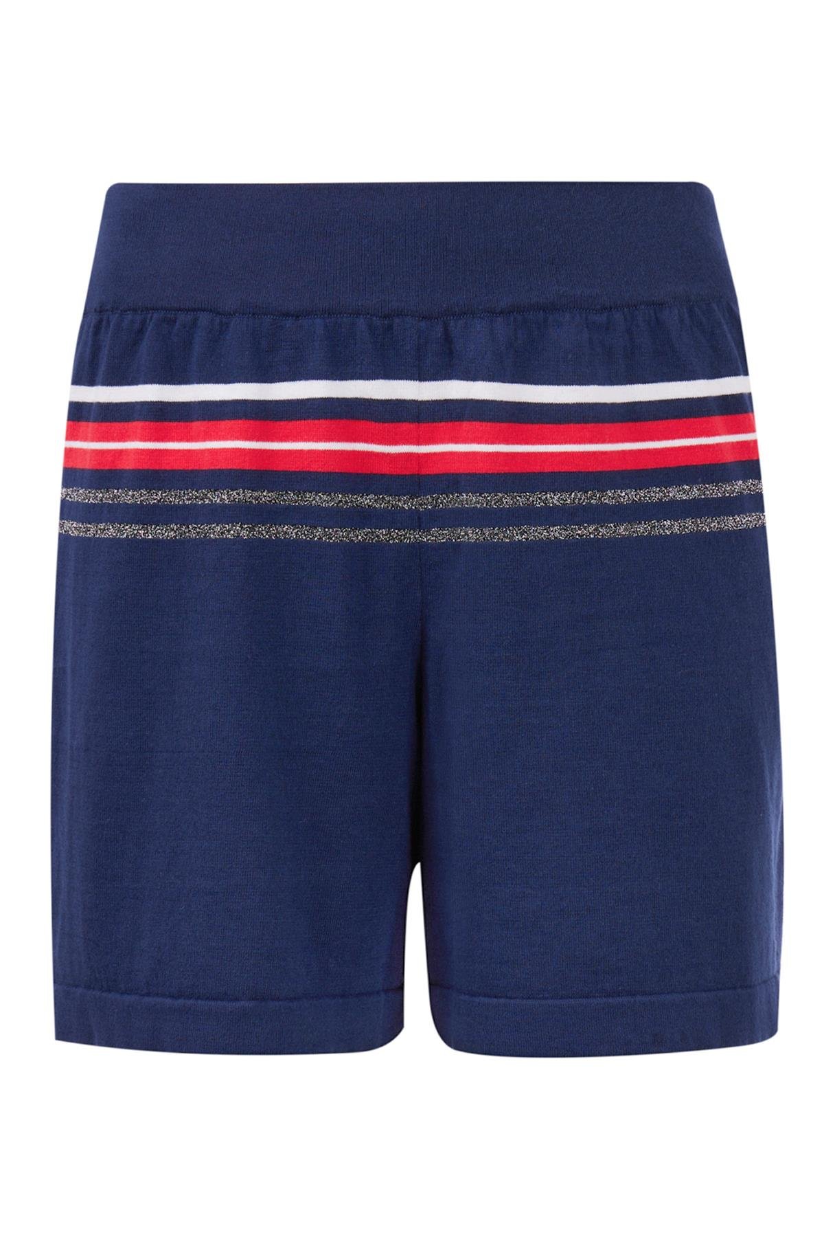 Peraluna SOFIA SHORT Çizgili Beli Lastikli Standart Kesim Kadın Triko Şort - Lacivert