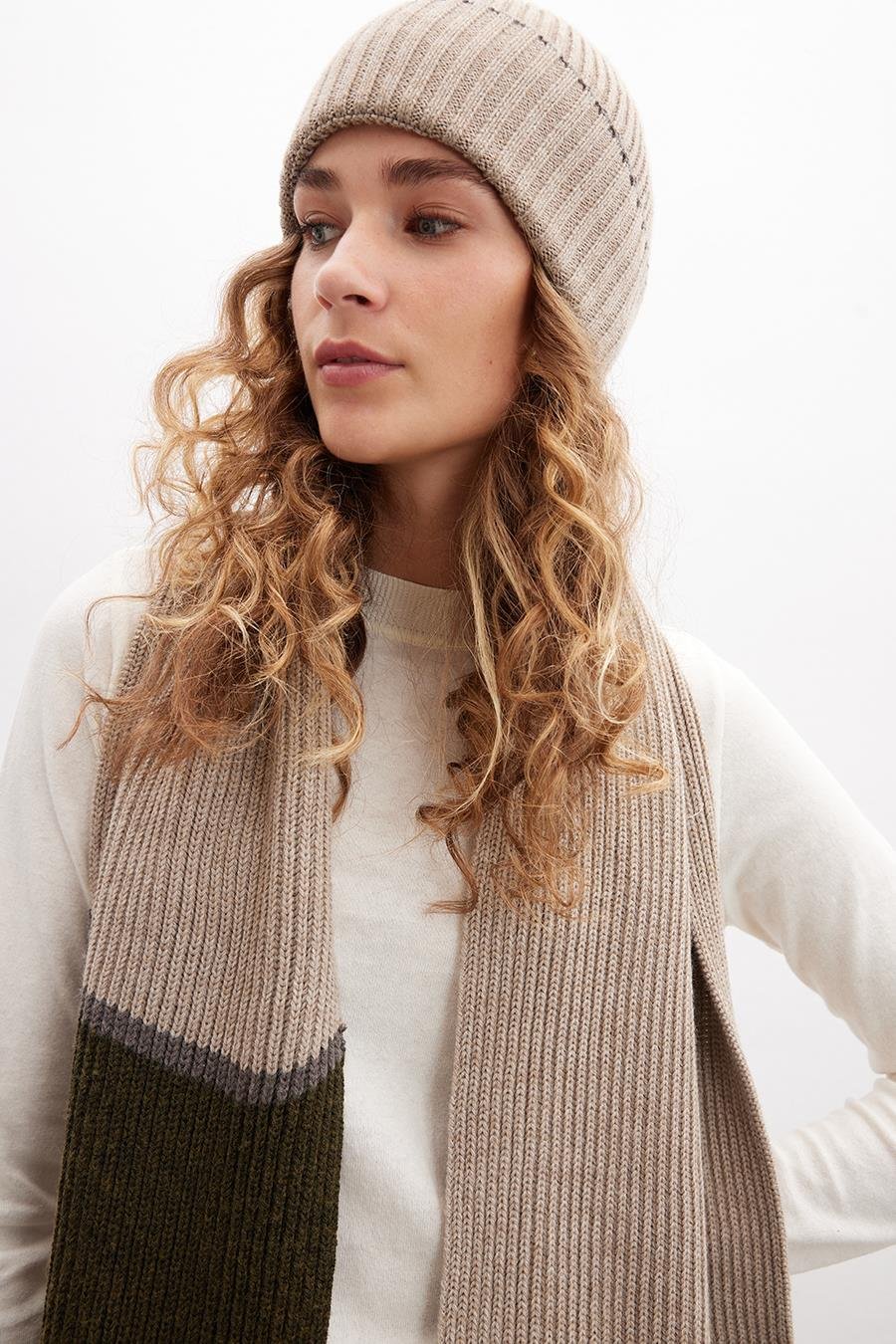 Peraluna SORREL BEANIE Çizgi Detaylı Ribana Örgü Kadın Triko Bere - Sütlü Kahve