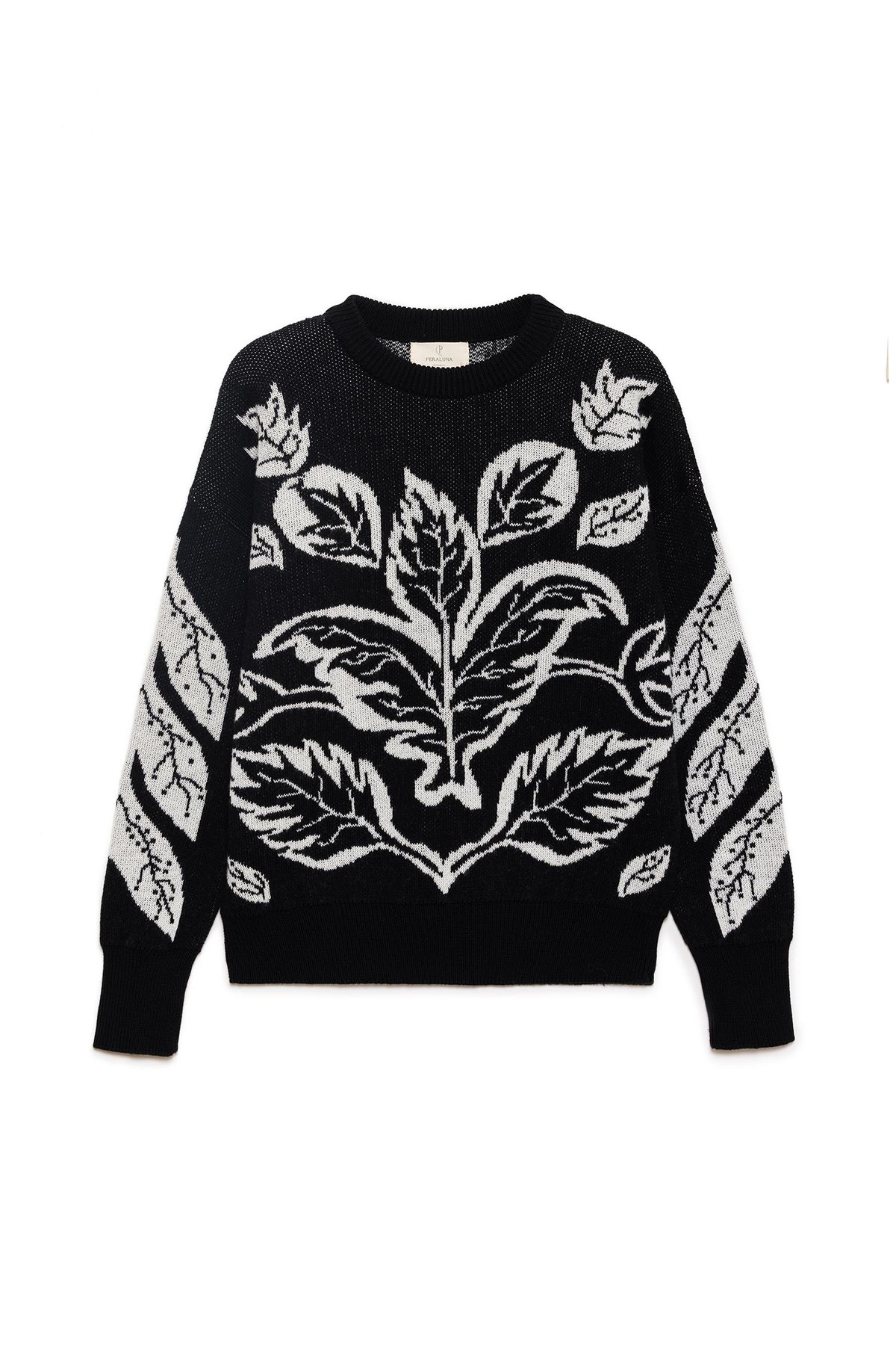 Peraluna Stardust Jacquard Womens Knitted Crop Pullover - Black/Ecru