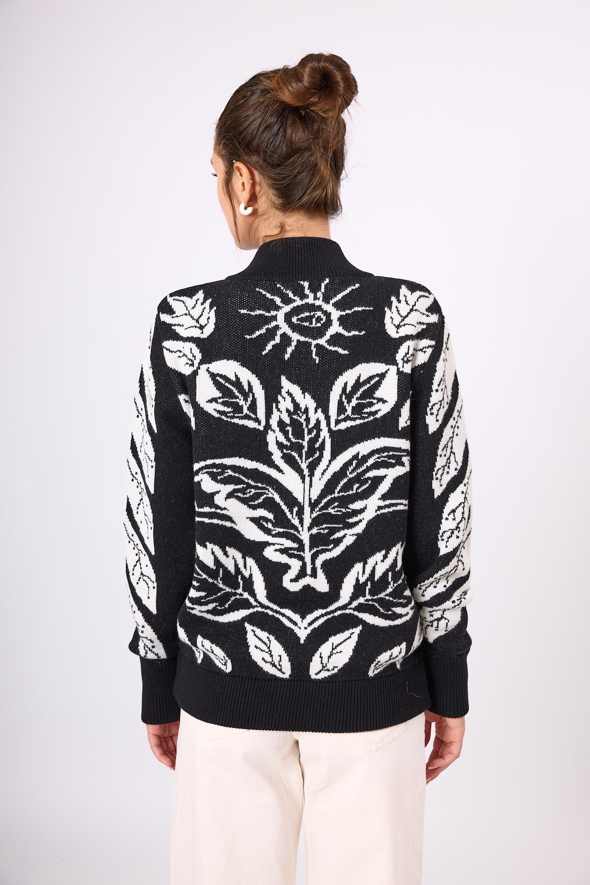 Peraluna Stardust Kadın Triko Bomber Ceket - Siyah/Ekru