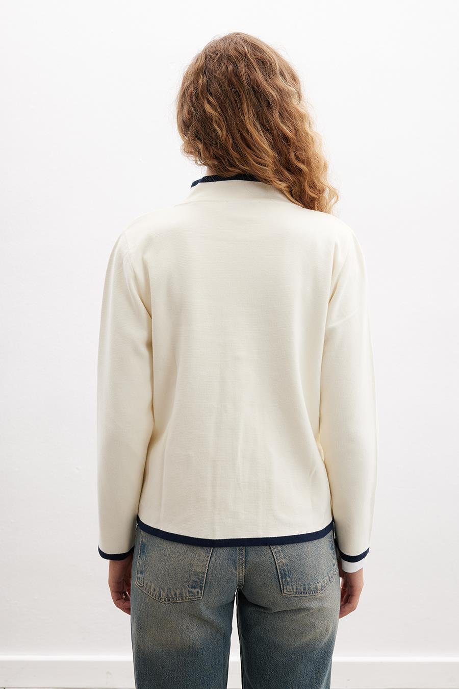 Peraluna Zippered Milano Stitch 2 Pockets %100 Organic Cotton Women’s Cardigan - Ecru